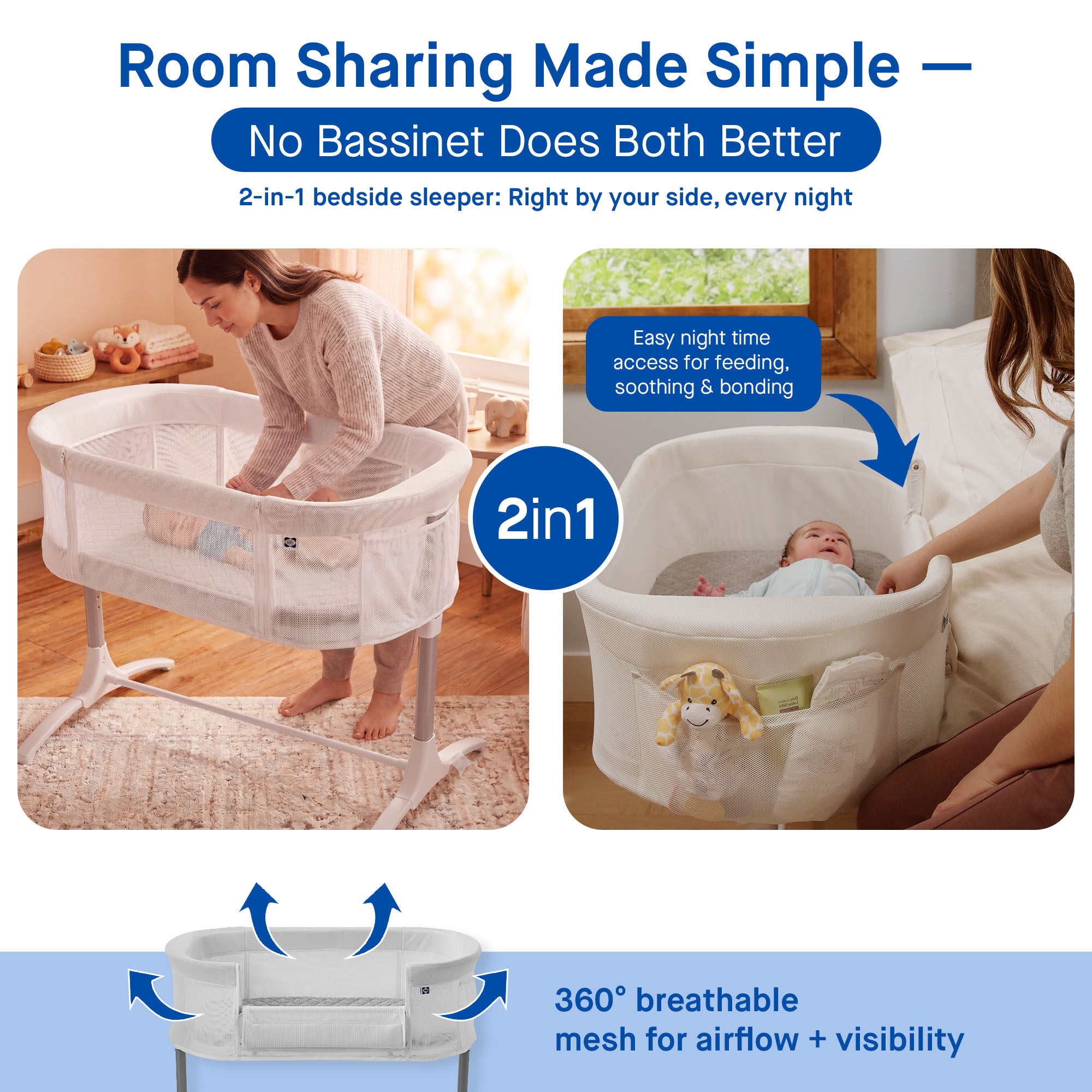 Sealy Baby Airy Dreams 2/1 Bedside Bassinet Sleeper W Breathable Mesh (Open Box)
