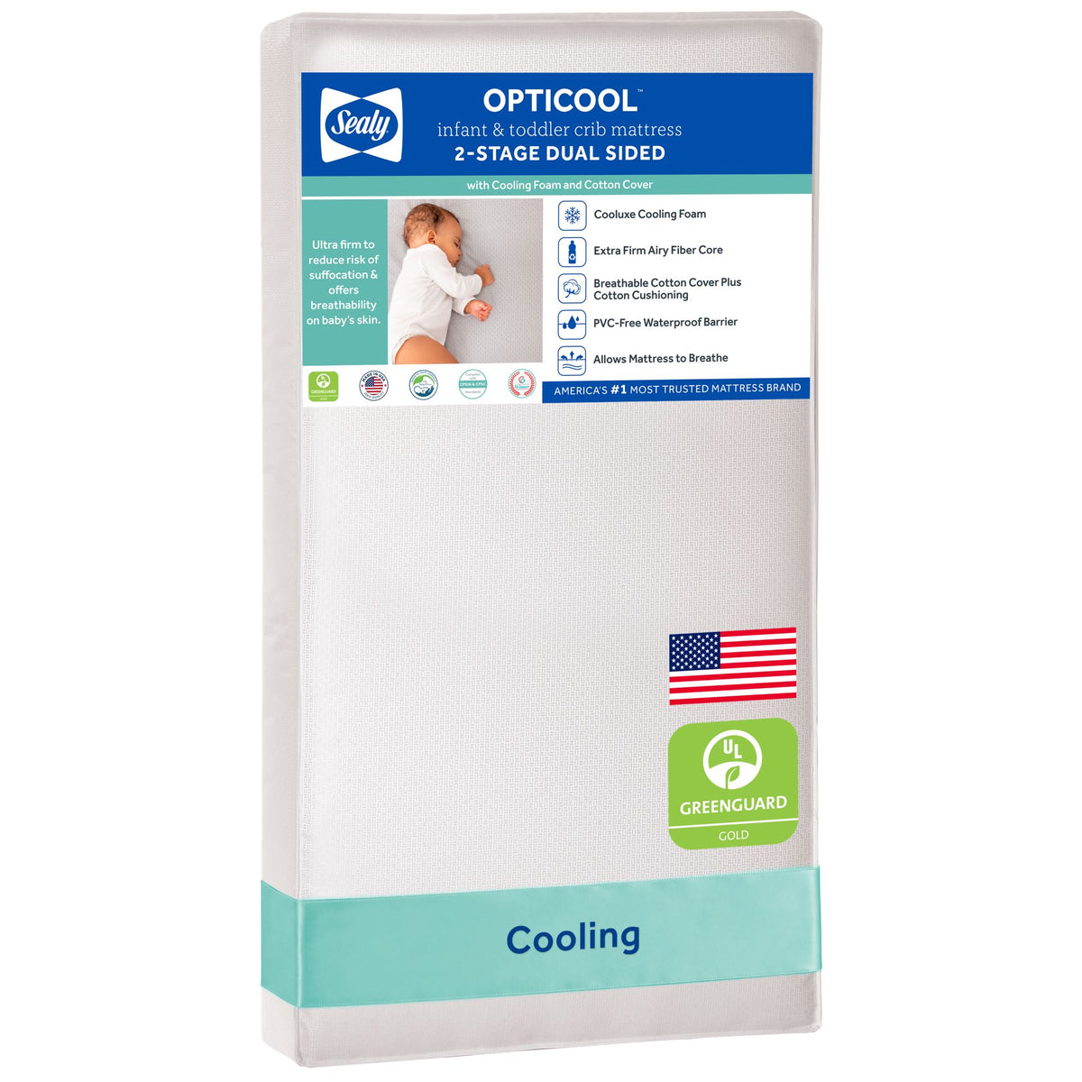 Sealy Baby 2 Stage Infant Crib Hybrid Mattress Plus Toddler Bed Fit, OptiCool