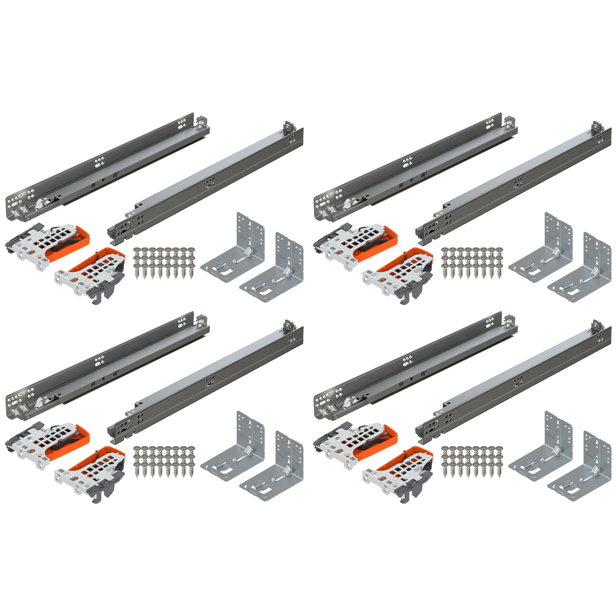 Blum 4 Pack TANDEM plus BLUMOTION Concealed Undermount Drawer Runner Kit, 21" - VMInnovations
