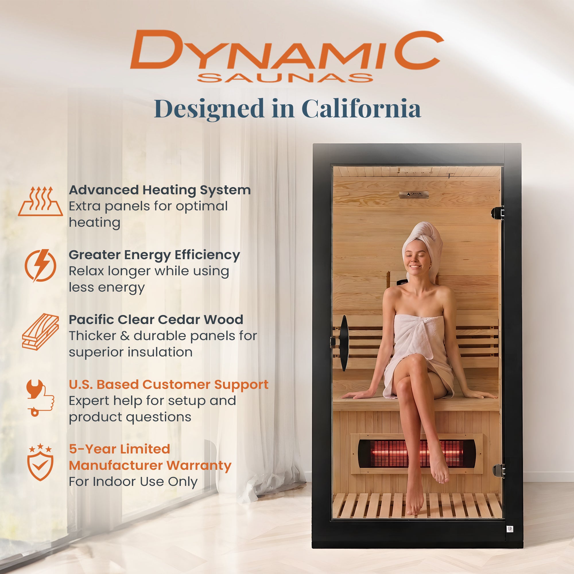 Dynamic Saunas Santorini 1-2 Person Full Spectrum IR Sauna Lighting, Speakers - VMInnovations