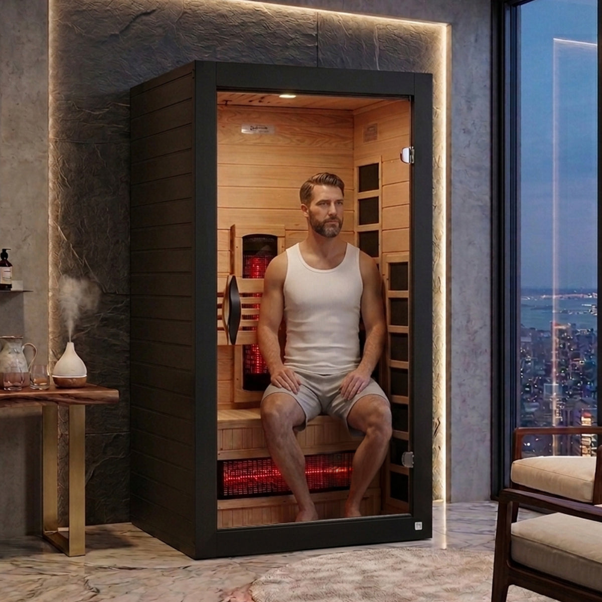 Dynamic Saunas Santorini 1-2 Person Full Spectrum IR Sauna Lighting, Speakers - VMInnovations