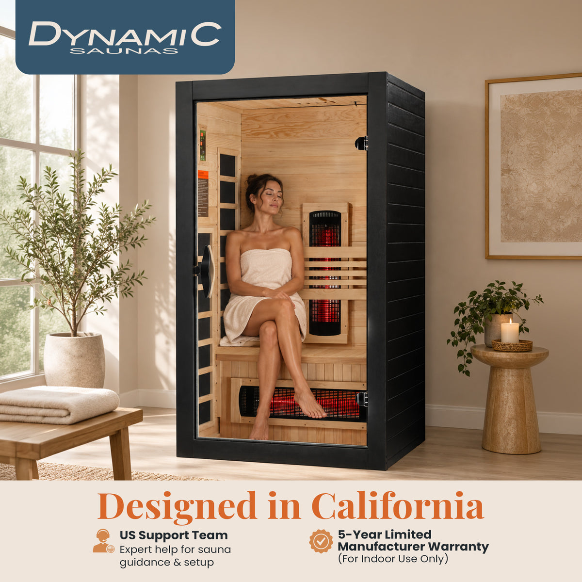Dynamic Saunas Santorini 1-2 Person Full Spectrum IR Sauna Lighting, Speakers - VMInnovations