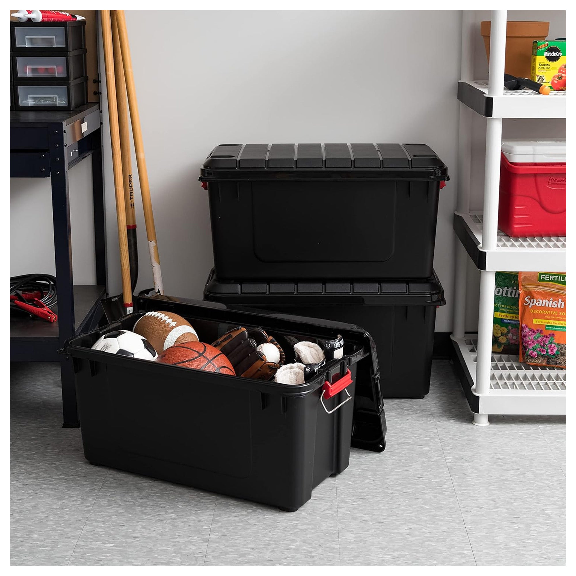 IRIS USA 21 Gal Store-It-All Plastic Storage Bins with Lids, 3 Pack (Open Box)
