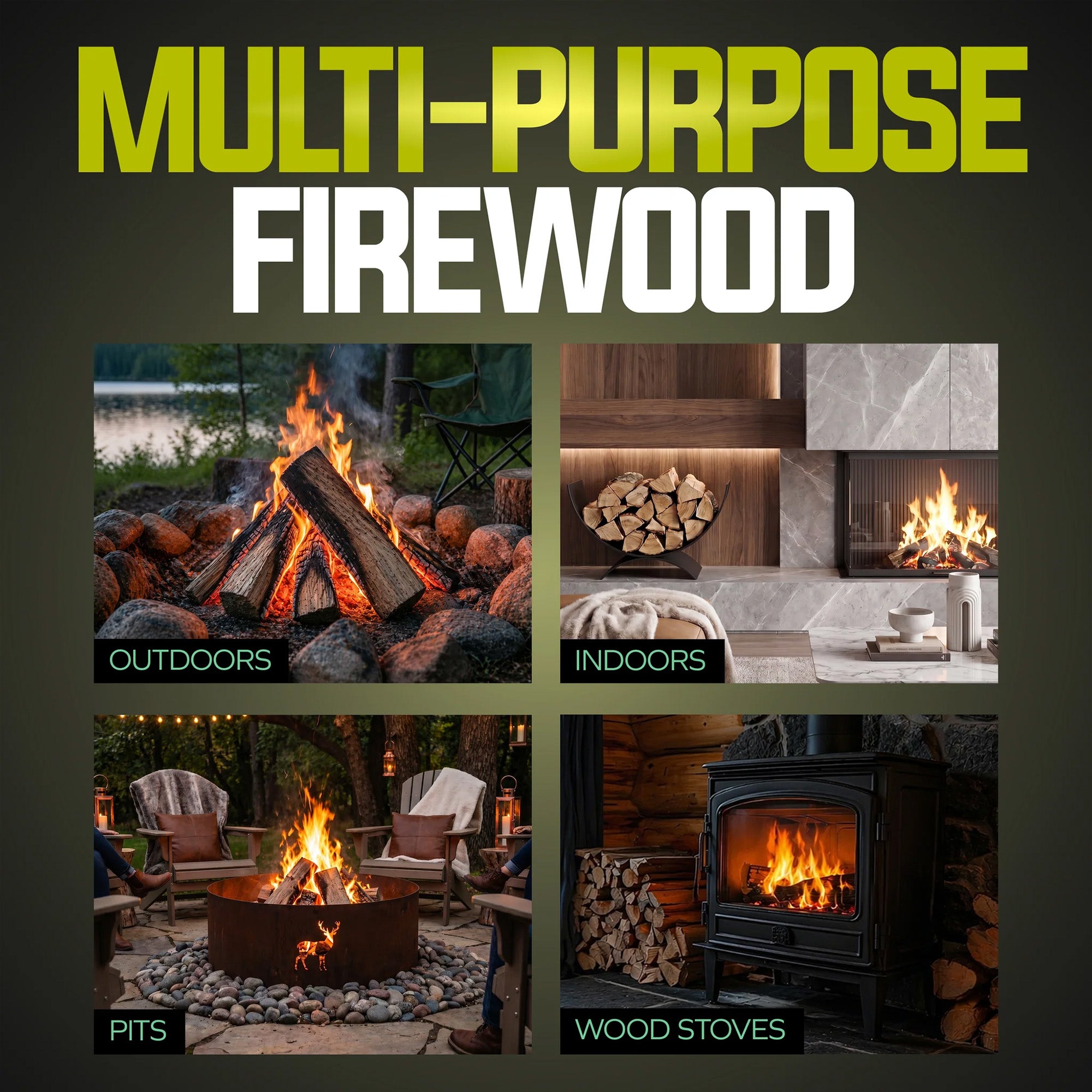 Sun Joe 16" Pine Aromatic Firewood, Natural Kiln-Dried for Fireplaces, 20 Logs - VMInnovations