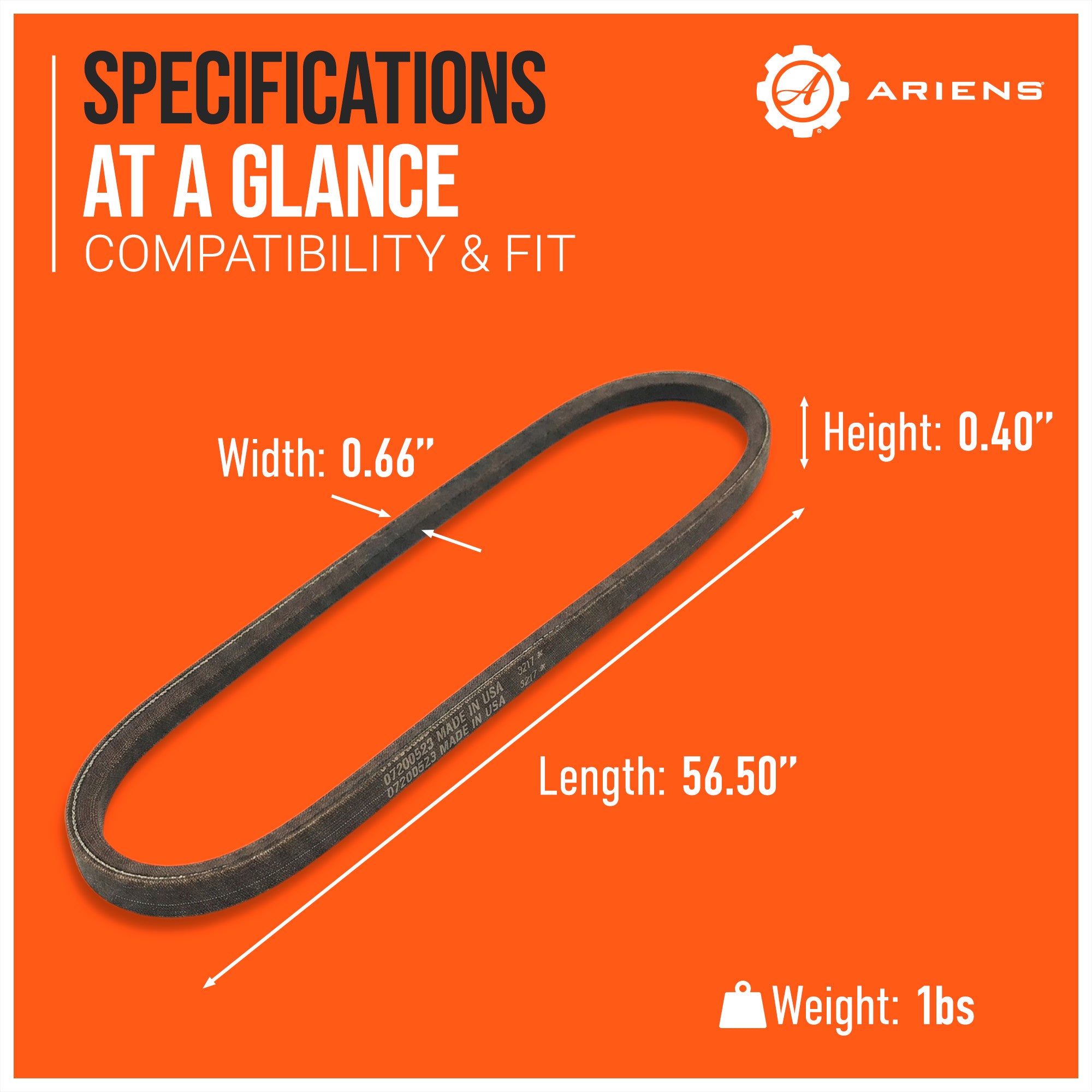 Ariens 52 Inch Zero Turn Lawn Mower Deck Drive Belt Raw Edge V-Belt Replacement