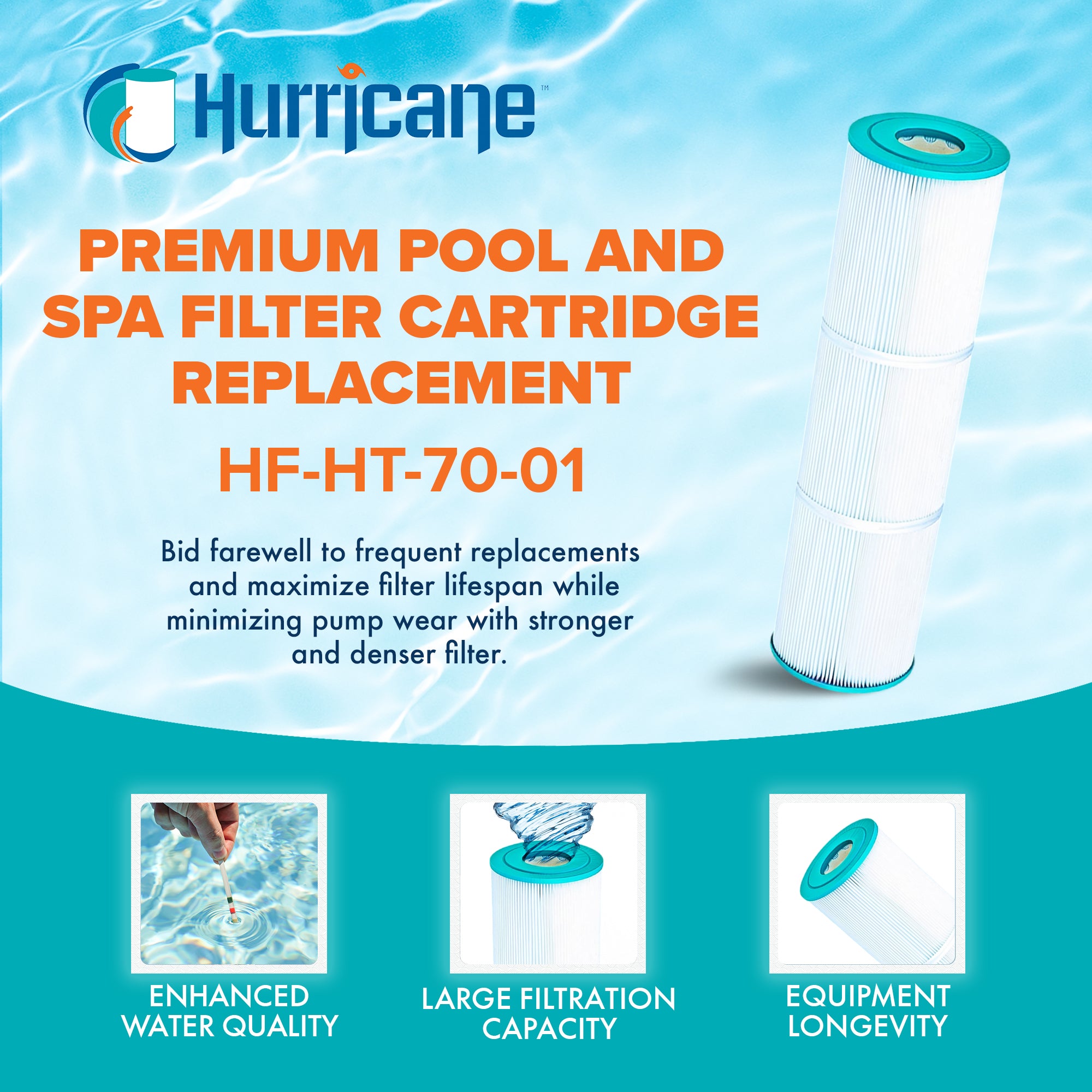 Hurricane HF-HT-70-01 Advanced Pool and Spa Filter Cartridge Replacement, White