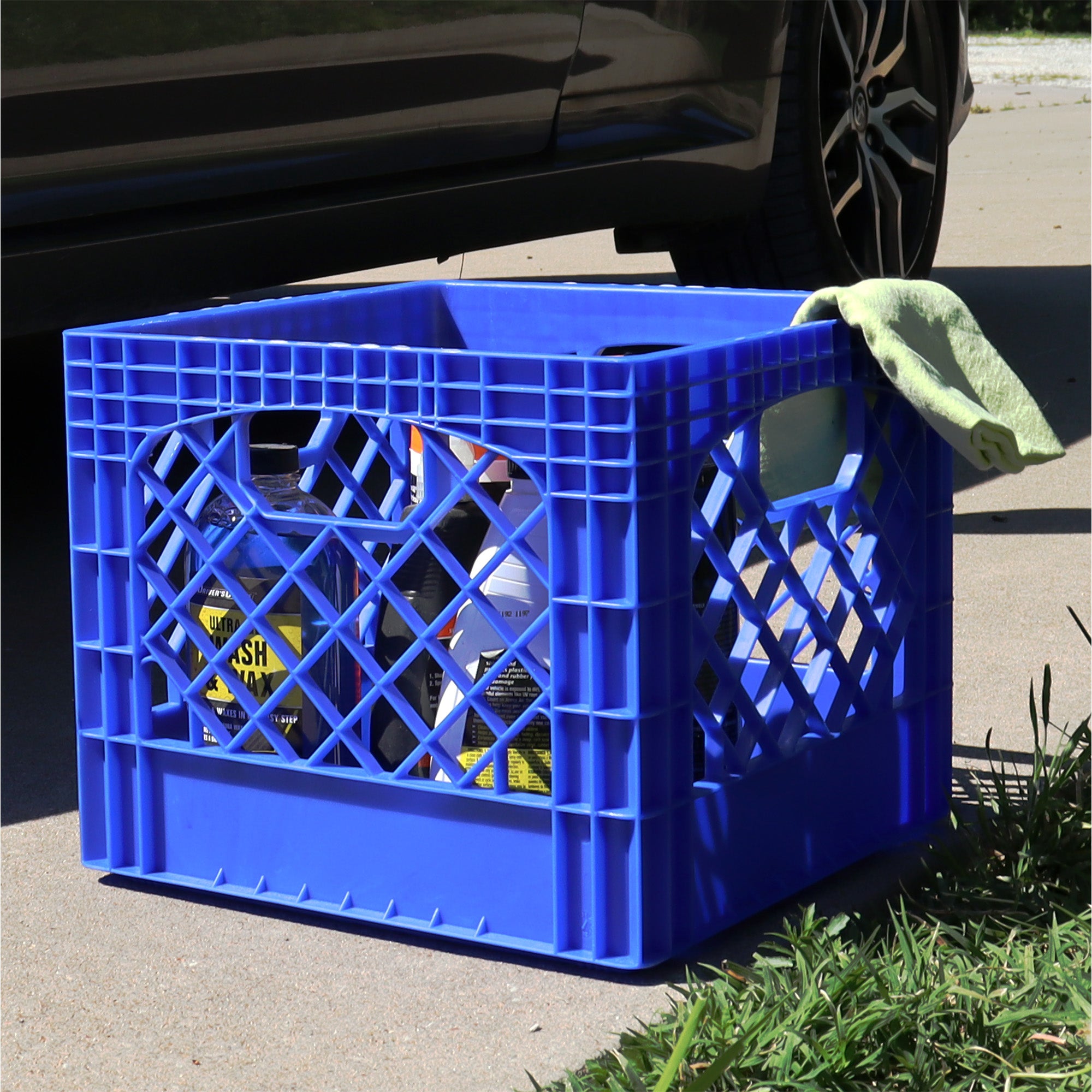 Mirapet Milk Crate, Stackable Plastic Storage with Handles, 16 Qt, Blue, 2 Pack (Open Box)