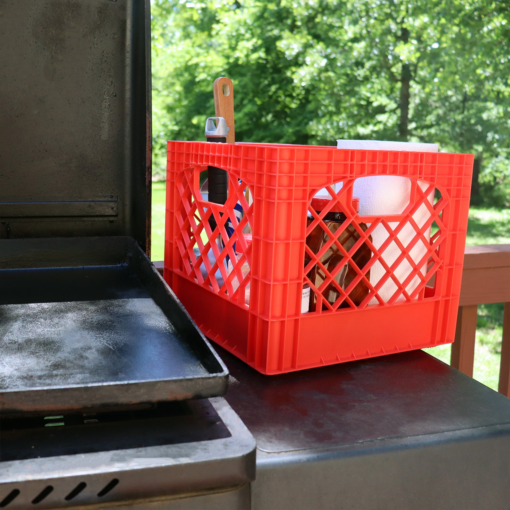 Mirapet Milk Crate, Stackable Plastic Storage with Handles, 16 Qt, Red, 2 Pack - VMInnovations