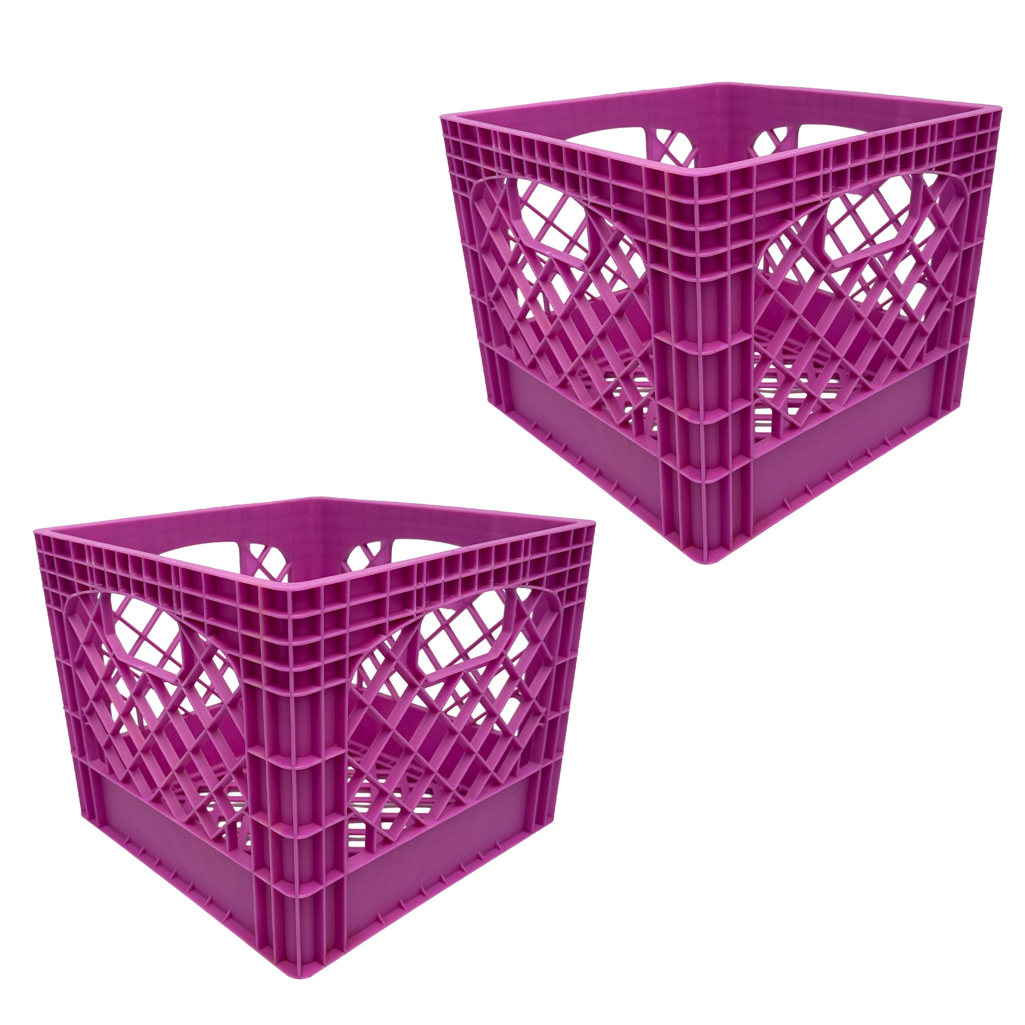 Mirapet Milk Crate, Stackable Plastic Storage with Handles, 16 Qt, Berry, 2 Pack - VMInnovations