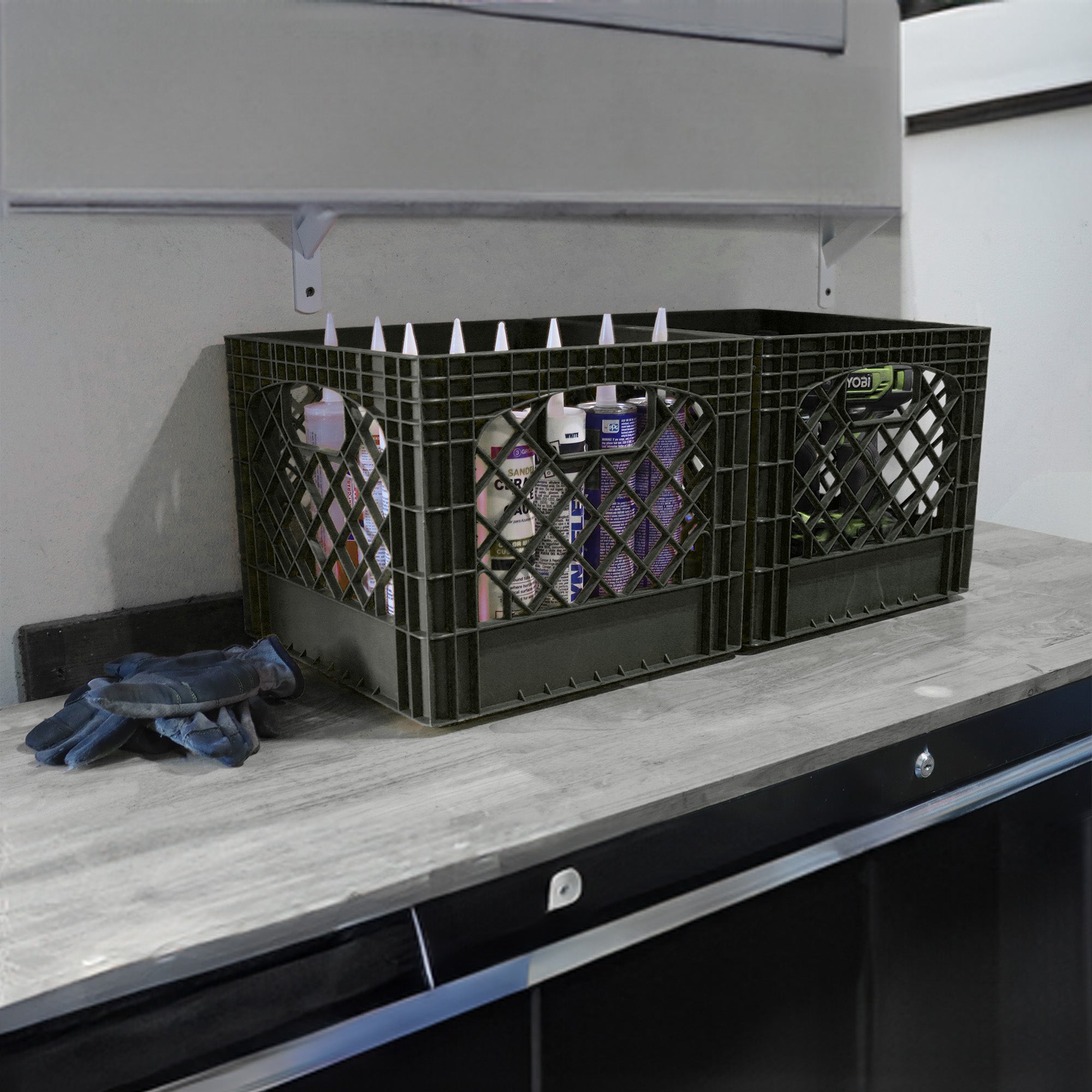 Mirapet Milk Crate, Stackable Plastic Storage with Handles, 16 Qt, Black, 4 Pack - VMInnovations
