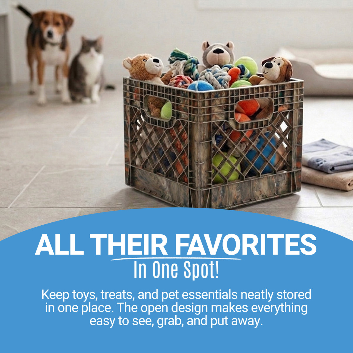 MIRAMAR Milk Crate, Stackable Plastic Storage with Handles, 16 Qt, (Open Box)