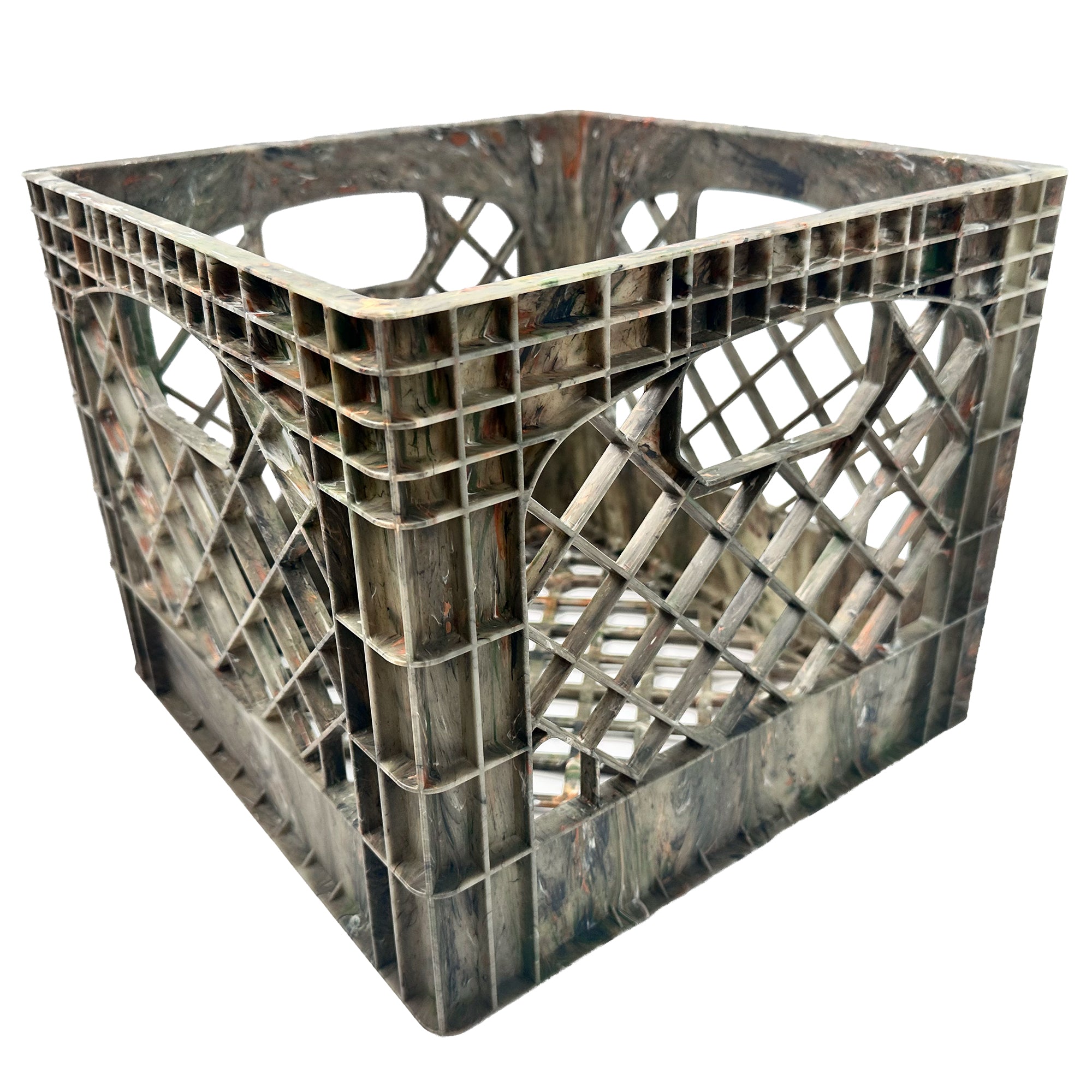 MIRAMAR Milk Crate, Stackable Plastic Storage with Handles, 16 Qt, Camo, 4 Pack - VMInnovations