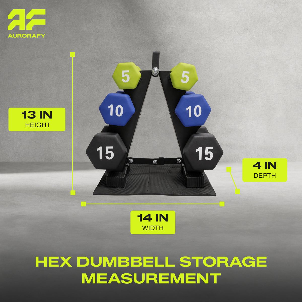 Aurorafy Neoprene Dumbbell Workout Set w/ Rack, 5lbs, 10lbs, & 15lbs, Multicolor
