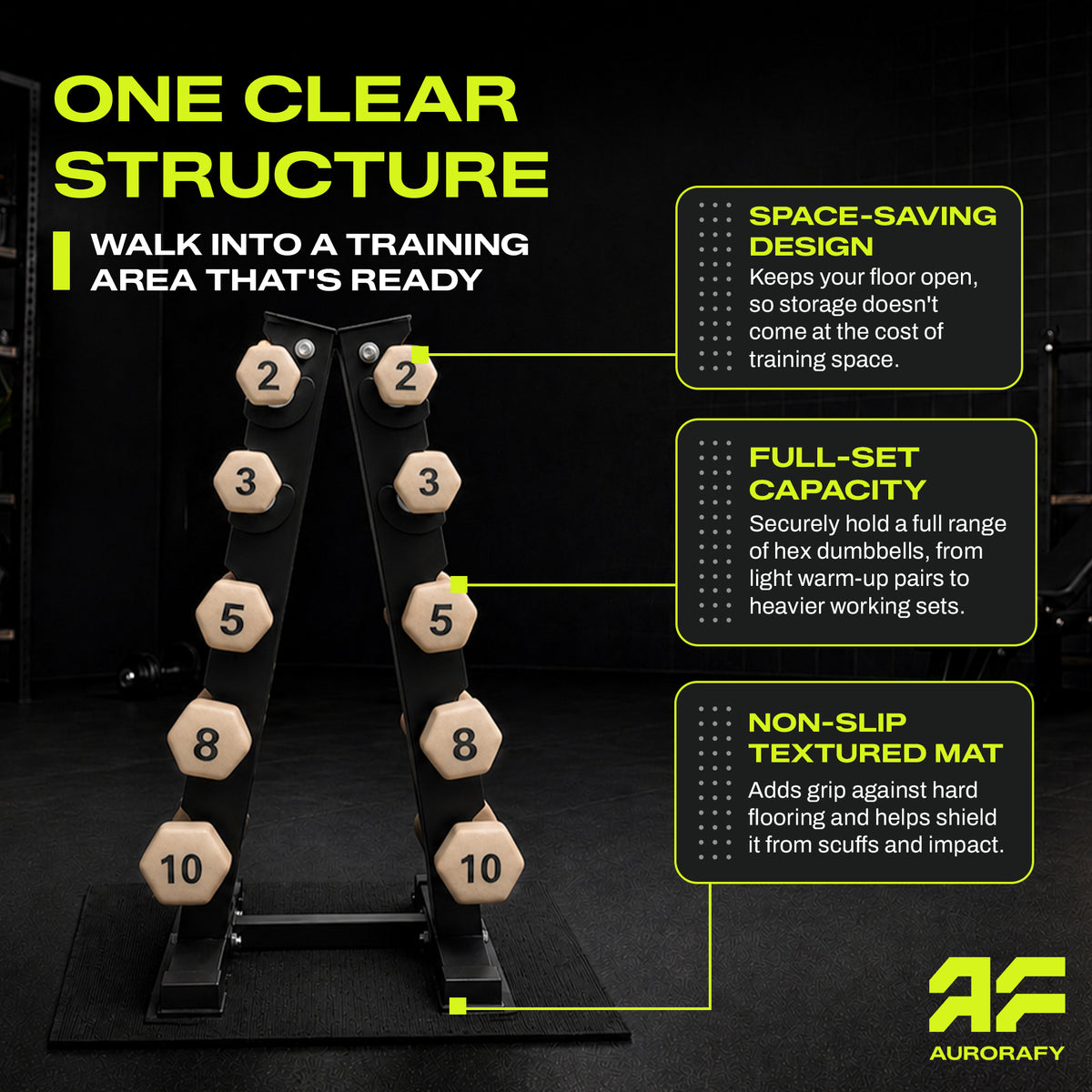 Aurorafy Neoprene Dumbbell Workout Set with Rack, 2, 3, 5, 8, & 10lbs, Beige