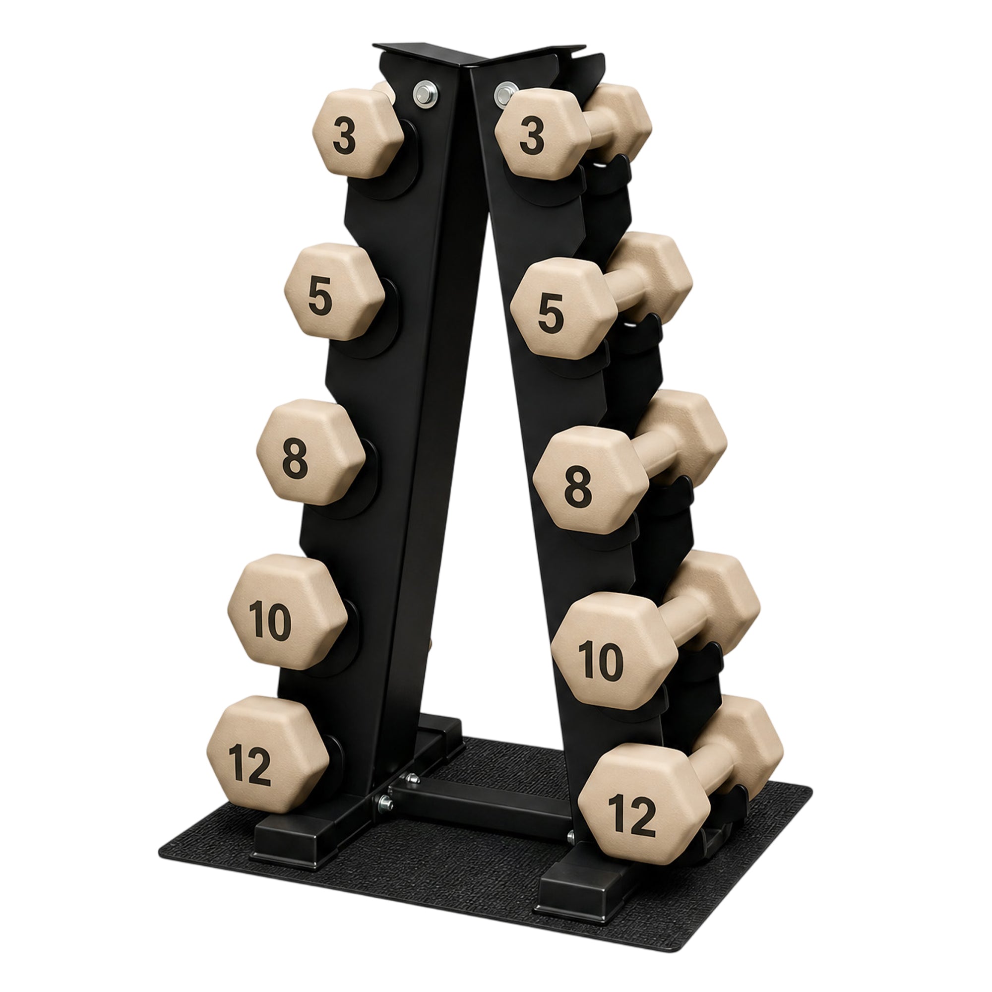 Aurorafy Neoprene Dumbbell Workout Set with Rack, 3, 5, 8 ,10, & 12 lbs, Beige