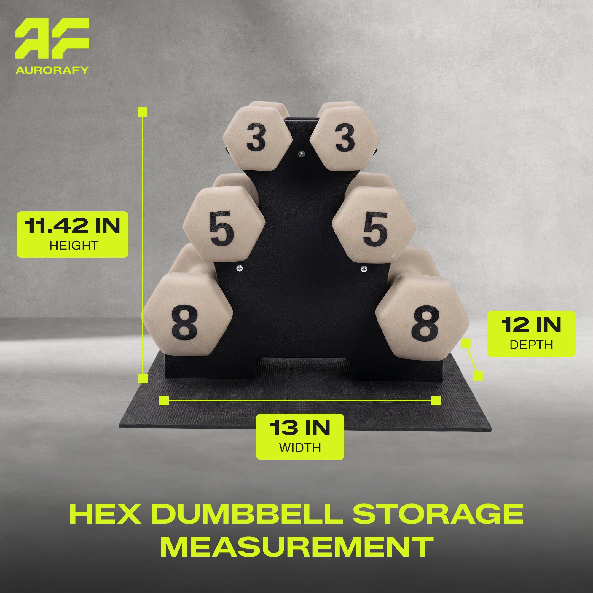 Aurorafy Neoprene Dumbbell Workout Set with Rack, 3 lbs, 5 lbs, & 8 lbs, Beige