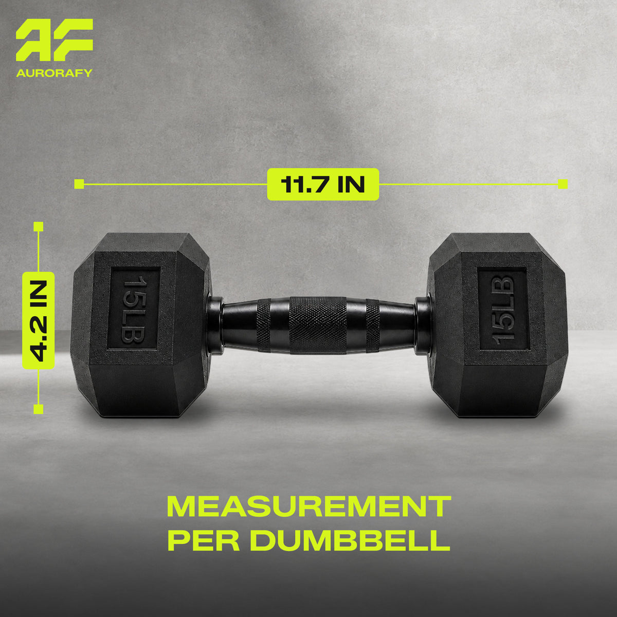 Aurorafy Hex Dumbells, Rubber Encased Strength Training Weight Set, 15 lb Pair