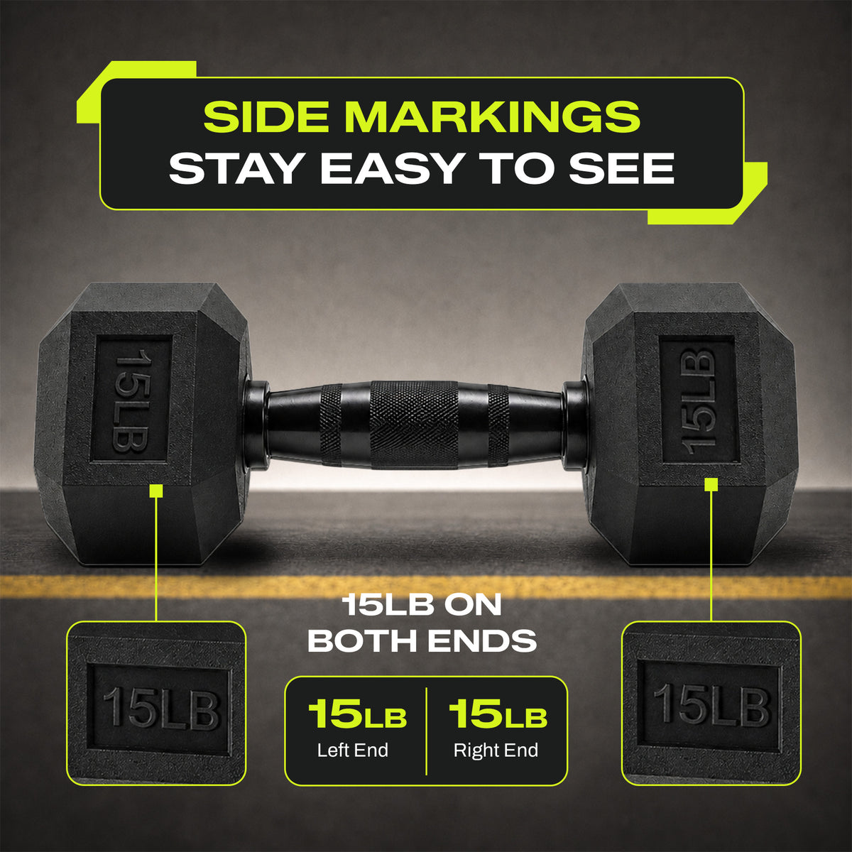 Aurorafy Hex Dumbells, Rubber Encased Strength Training Weight Set, 15 lb Pair