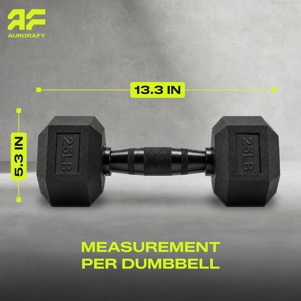 Aurorafy Hex Dumbells, Rubber Encased Strength Training Weight Set, 25 lb Pair