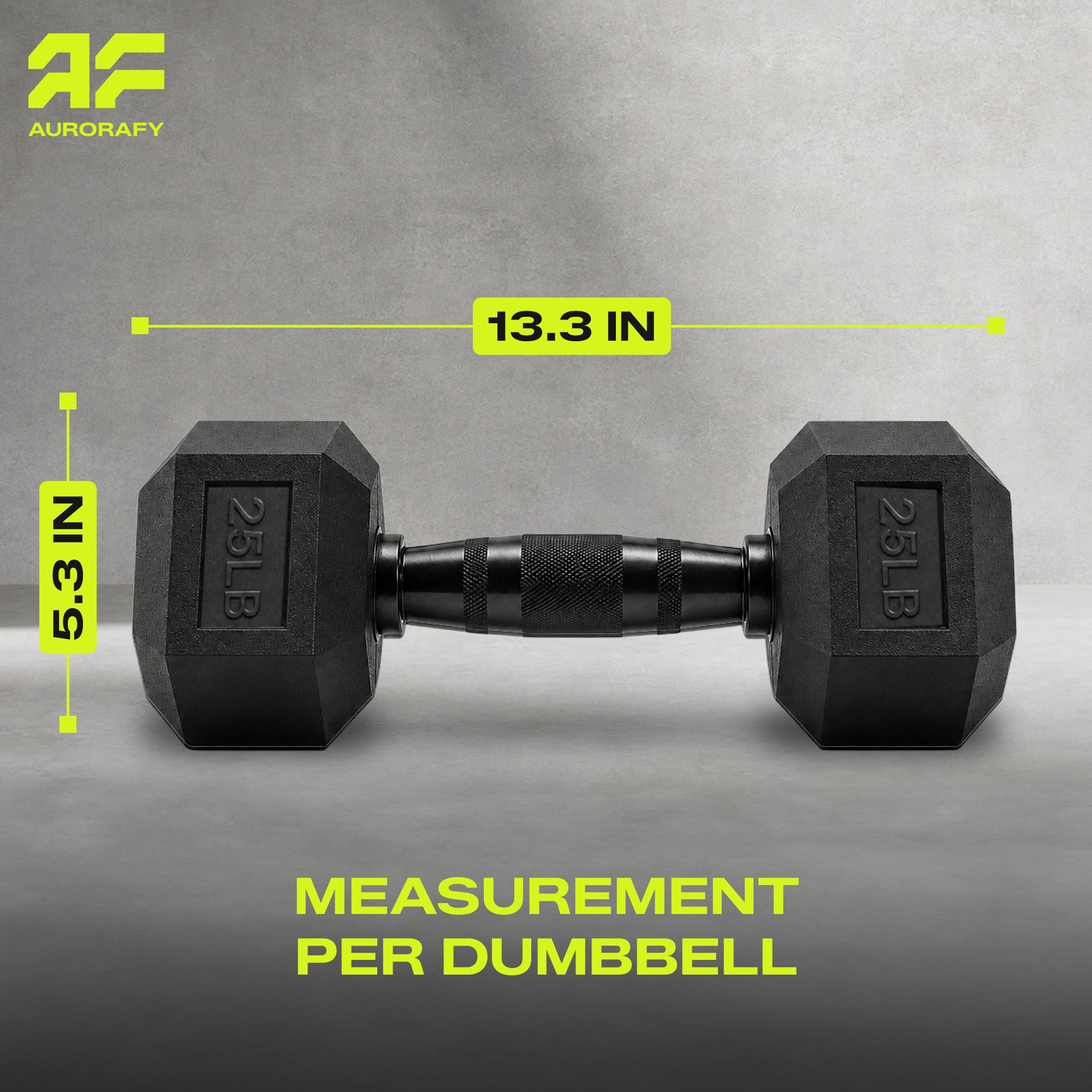 Aurorafy Hex Dumbells, Rubber Encased Strength Training Weight Set, 25 lb Pair