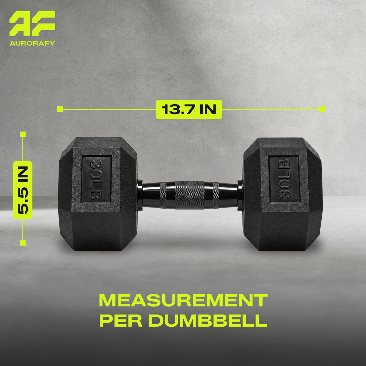 Aurorafy Hex Dumbells, Rubber Encased Strength Training Weight Set, 30 lb Pair