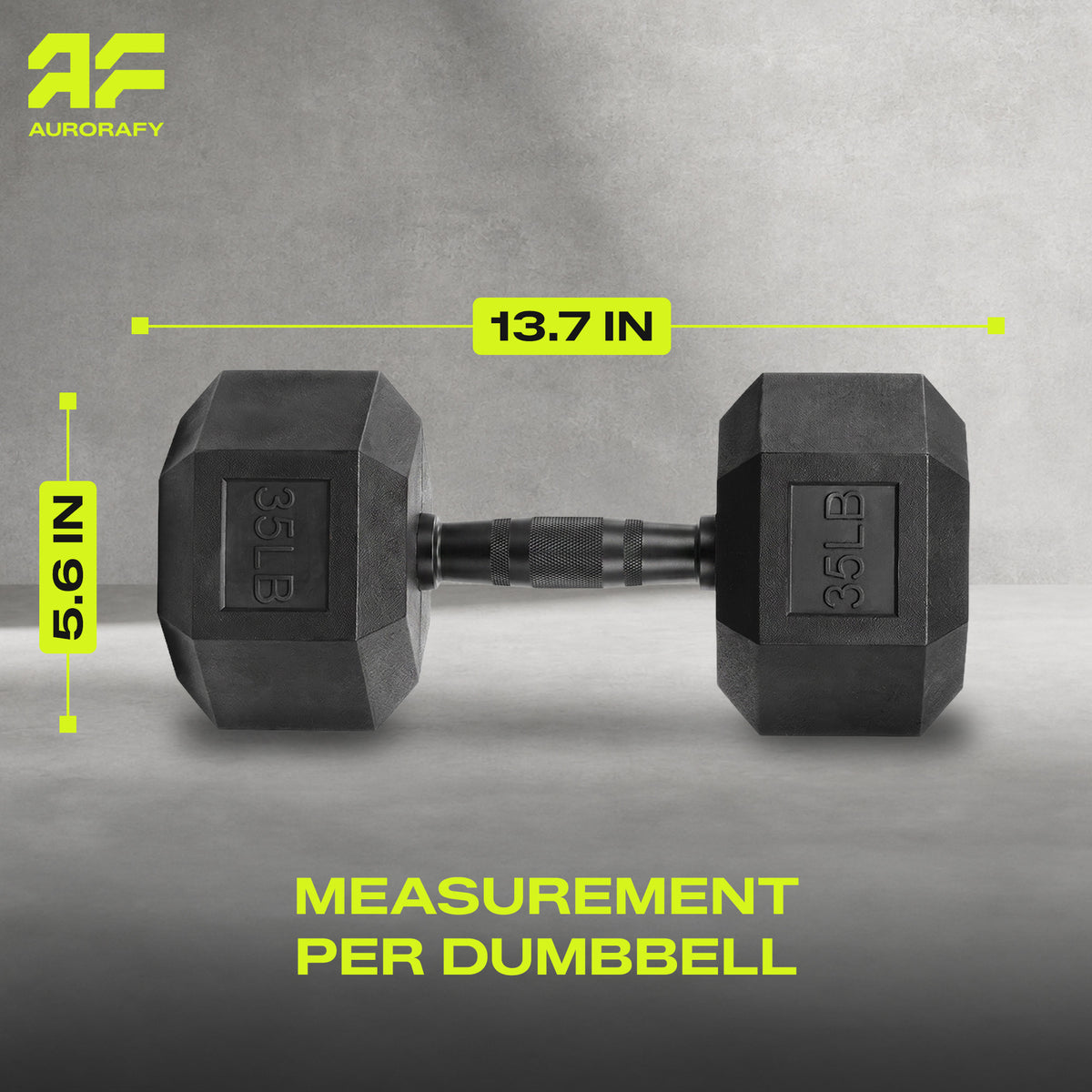 Aurorafy Hex Dumbells, Rubber Encased Strength Training Weight Set, 35 lb Pair - VMInnovations