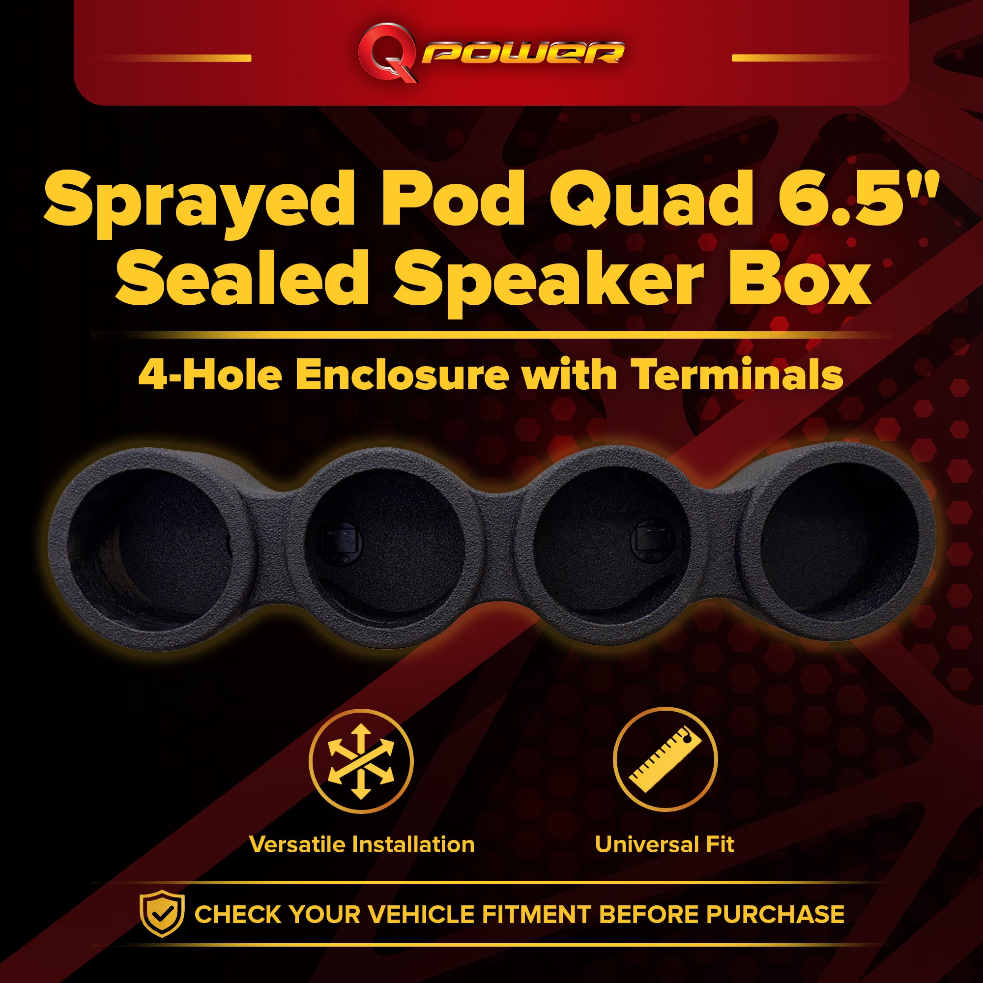 Q Power Sprayed Pod Quad 6.5" Speaker Box, 4-Hole Sealed Enclosure, Black - VMInnovations
