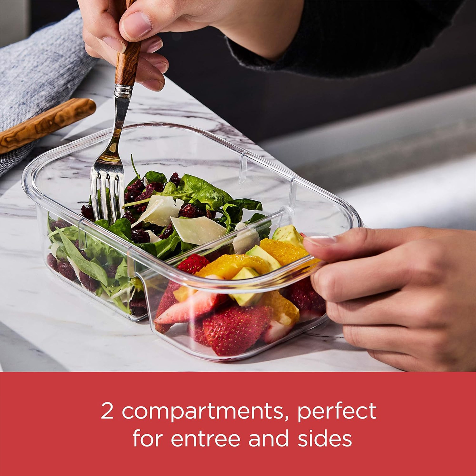 Rubbermaid 50 Pack Brilliance Meal Prep 2-Compartment Food Containers, Gray