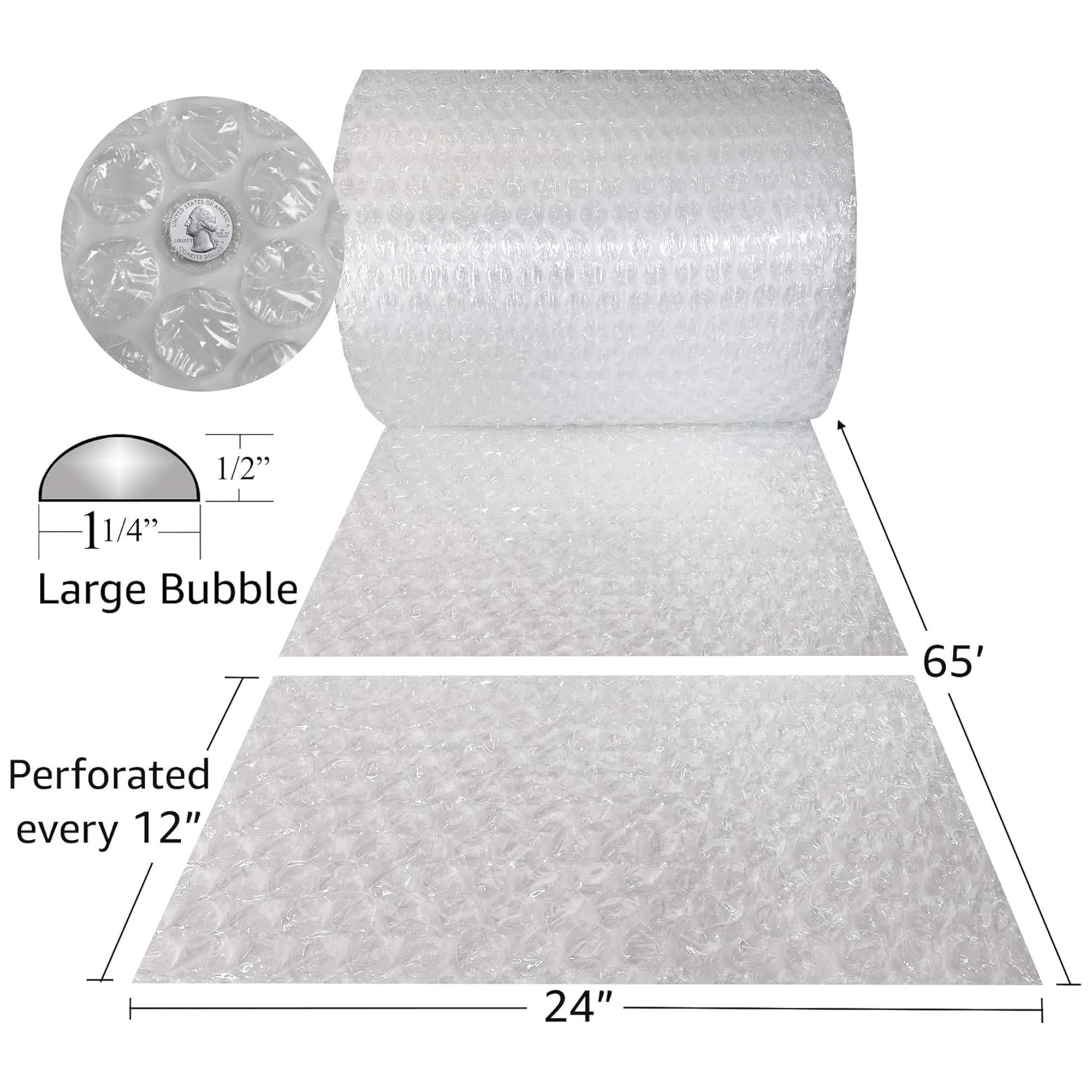 uBoxes 65 ft Large Bubble Wrap Roll for Packing, Moving, Wrapping & Shipping - VMInnovations