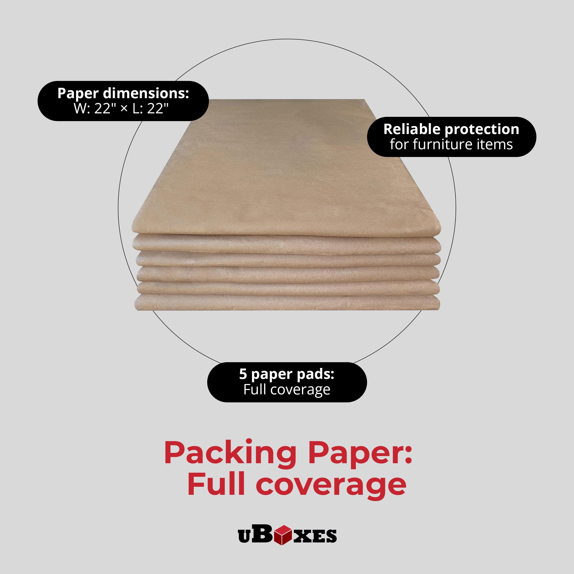 uBoxes 5-Pack Furniture Paper Pads, Floor Protectors for Moving & Packing, Brown - VMInnovations