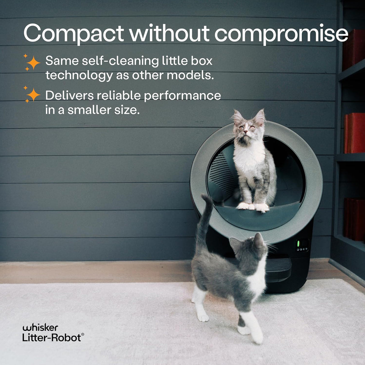 Litter-Robot EVO by Whisker, Black - Automatic Self-Cleaning Cat Litter Box, Compact Space-Saving Design, Advanced Odor Control, Works with Any Clumping Litter, WhiskerCareâ„¢ 1-Year Warranty - VMInnovations