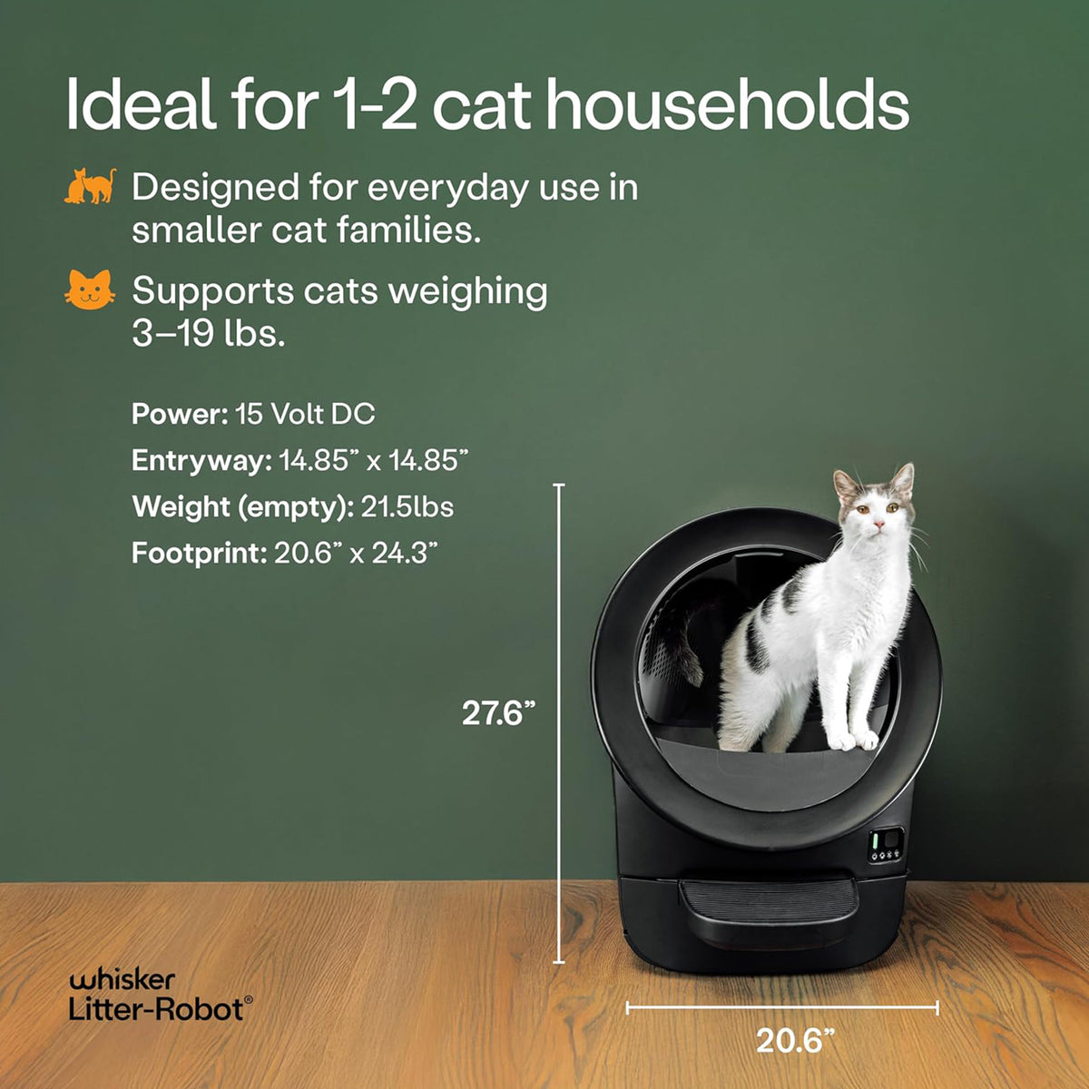 Litter-Robot EVO by Whisker, Black - Automatic Self-Cleaning Cat Litter Box, Compact Space-Saving Design, Advanced Odor Control, Works with Any Clumping Litter, WhiskerCareâ„¢ 1-Year Warranty - VMInnovations