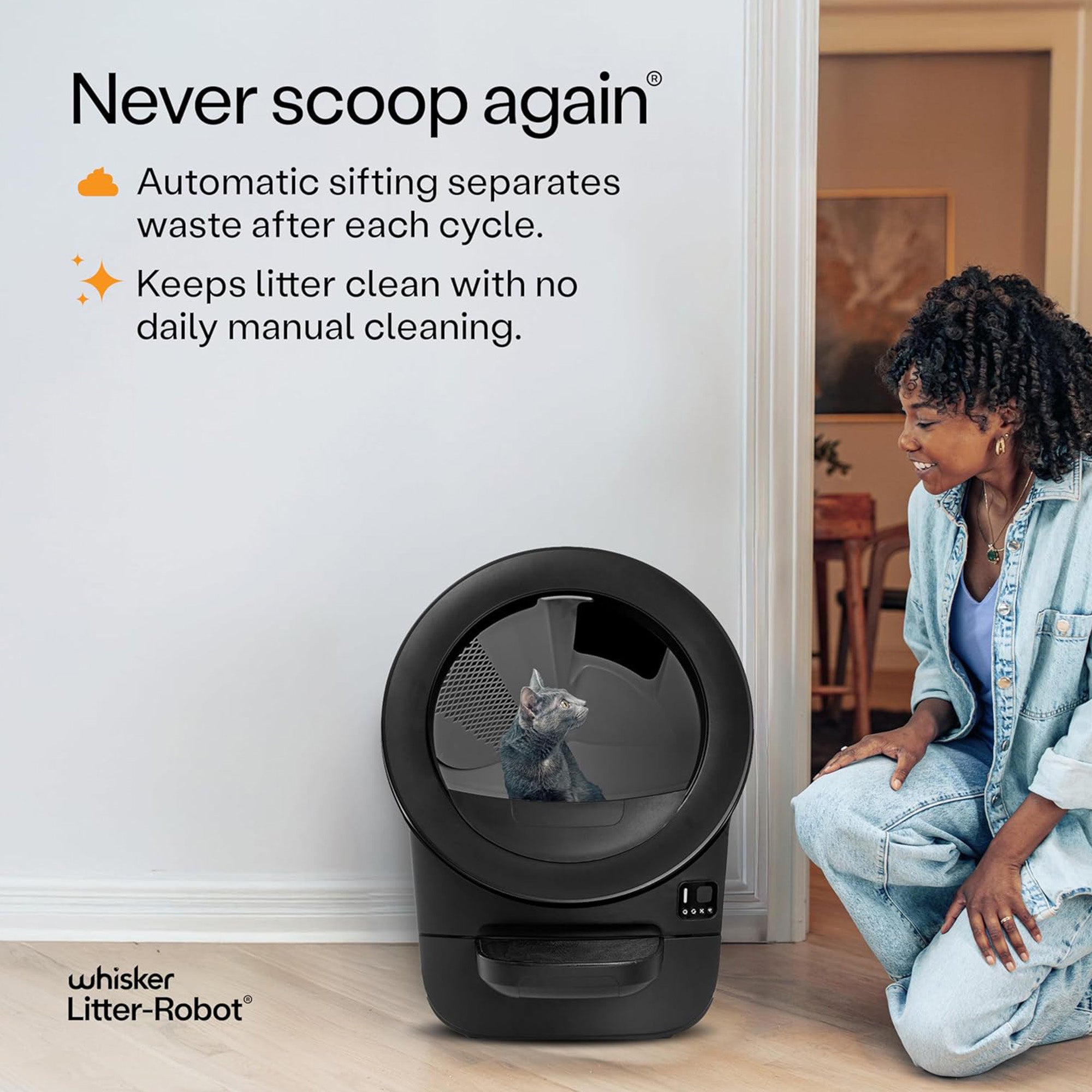 Litter-Robot EVO by Whisker, Black - Automatic Self-Cleaning Cat Litter Box, Compact Space-Saving Design, Advanced Odor Control, Works with Any Clumping Litter, WhiskerCareâ„¢ 1-Year Warranty - VMInnovations