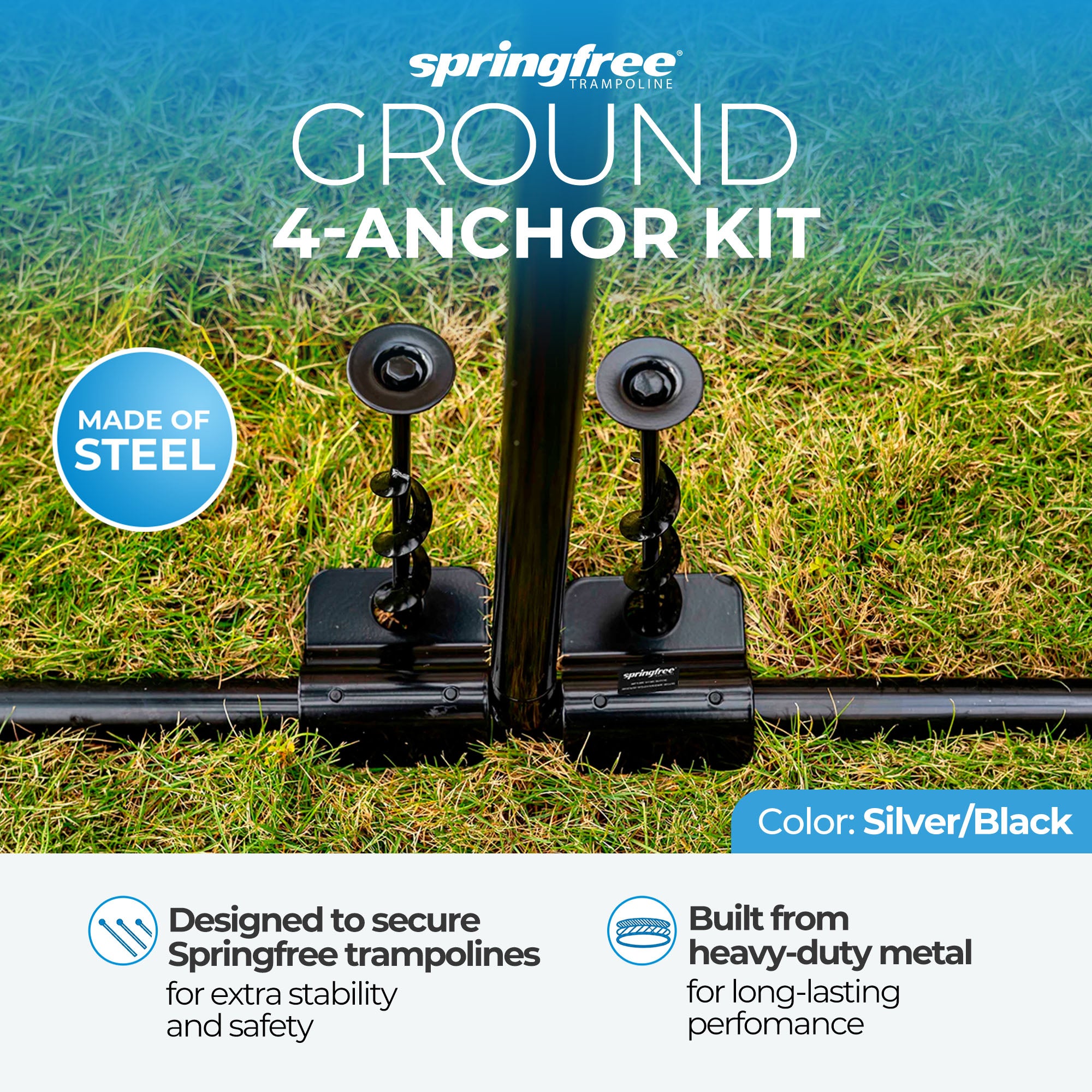 Springfree Trampoline Ground Anchor Kit, Heavy Duty Trampoline Accessory, Black - VMInnovations