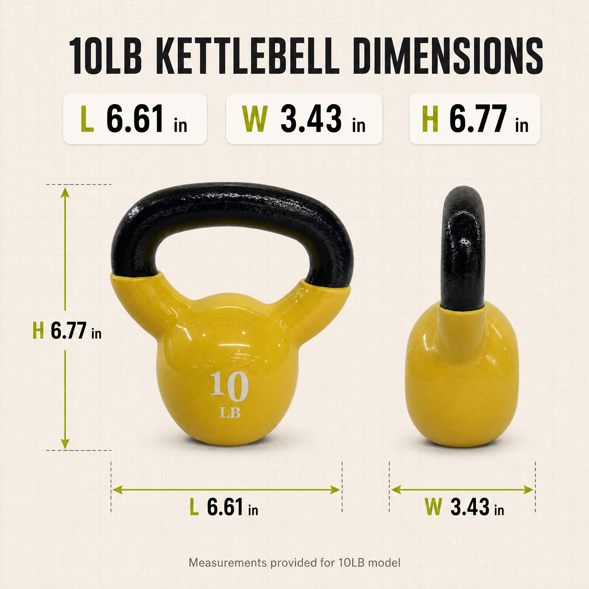 Fitvids 10 lb Vinyl-Coated Kettlebell With Handle for Strength Training, Yellow