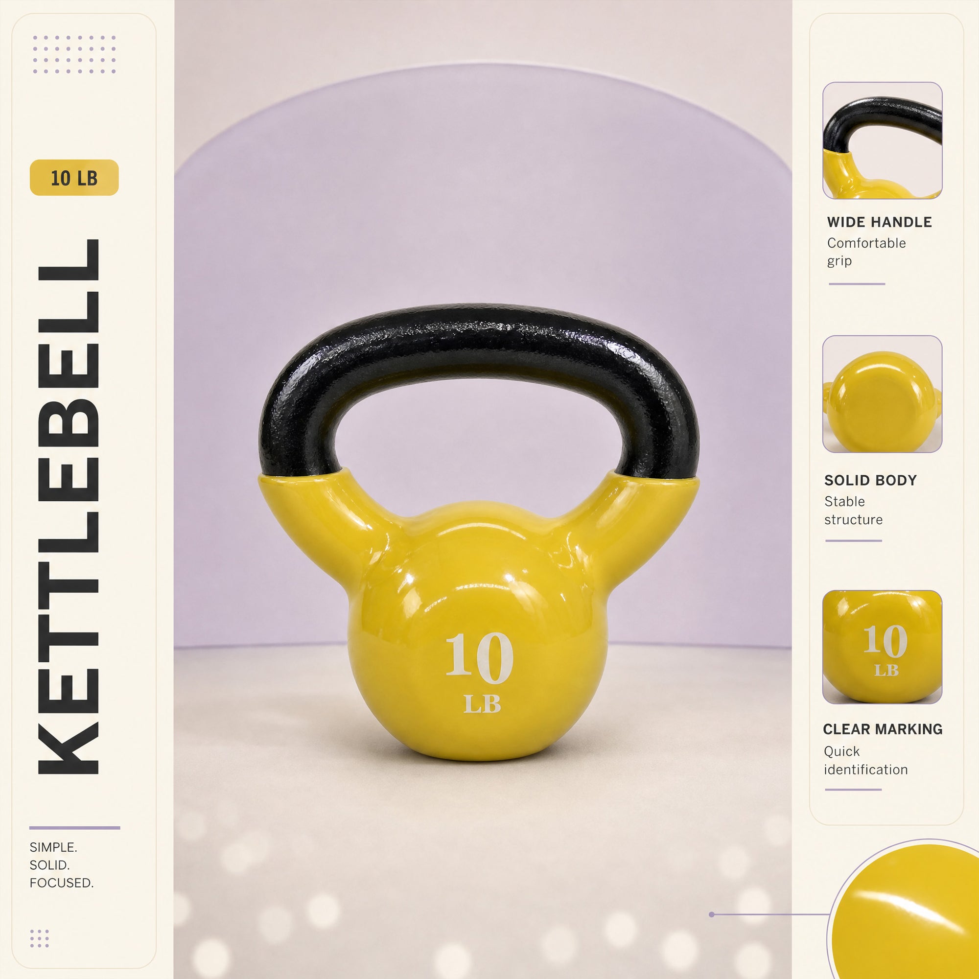 Fitvids 10 lb Vinyl-Coated Kettlebell With Handle for Strength Training, Yellow