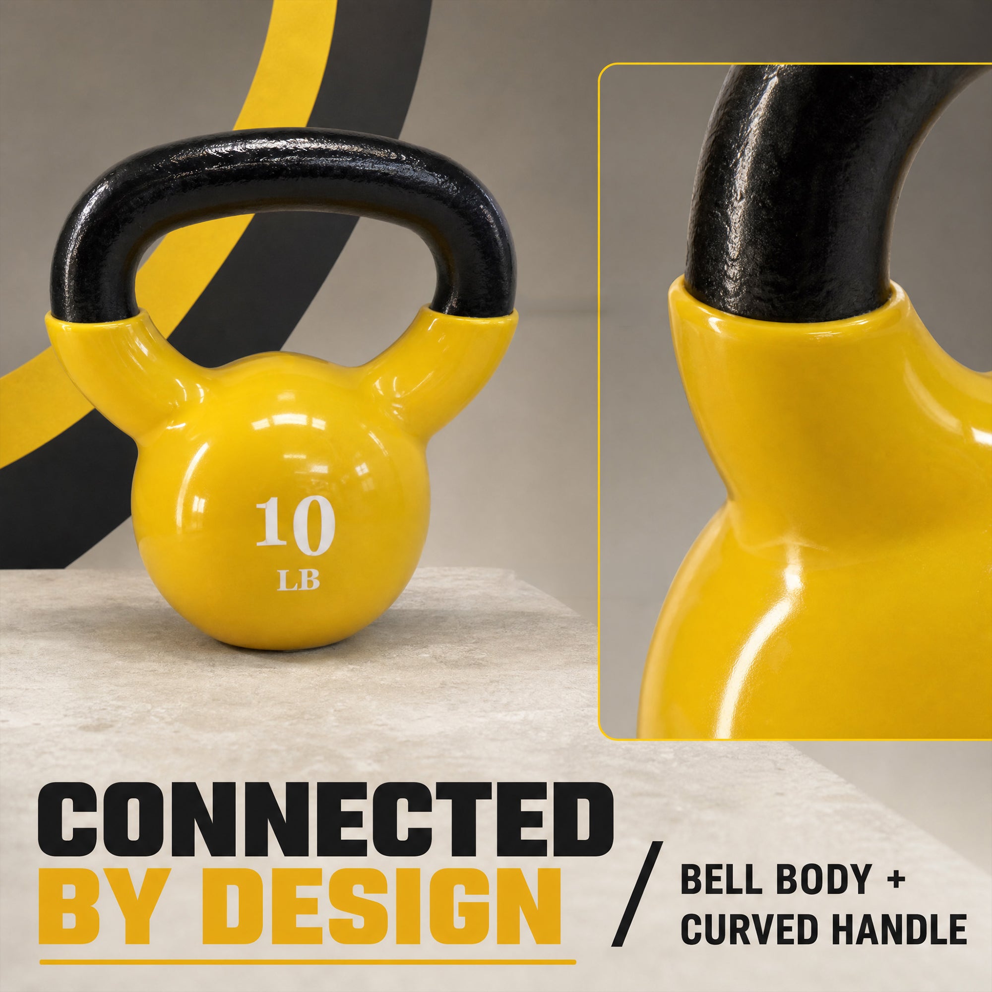 Fitvids 10 lb Vinyl-Coated Kettlebell With Handle for Strength Training, Yellow