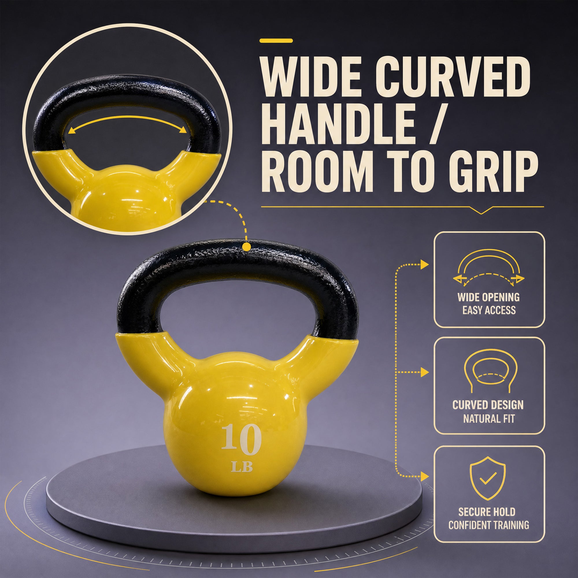 Fitvids 10 lb Vinyl-Coated Kettlebell With Handle for Strength Training, Yellow