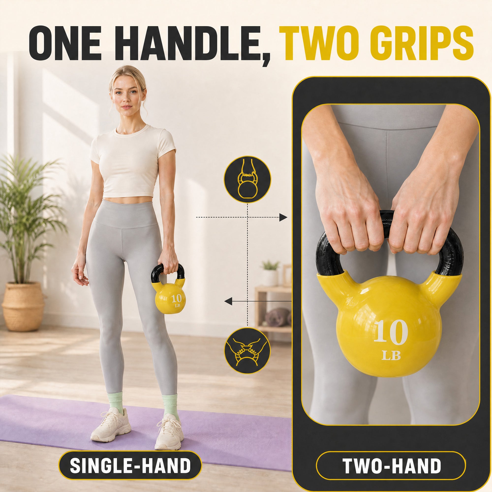 Fitvids 10 lb Vinyl-Coated Kettlebell With Handle for Strength Training, Yellow
