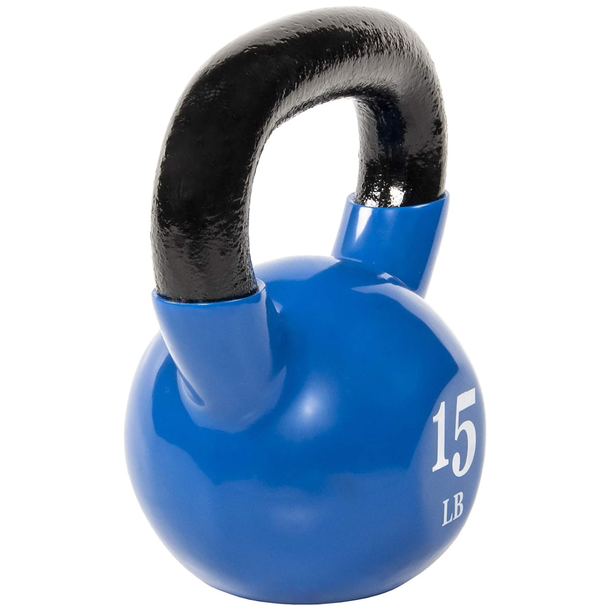 Fitvids 15 lb Vinyl-Coated Kettlebell With Handle for Strength Training, Blue