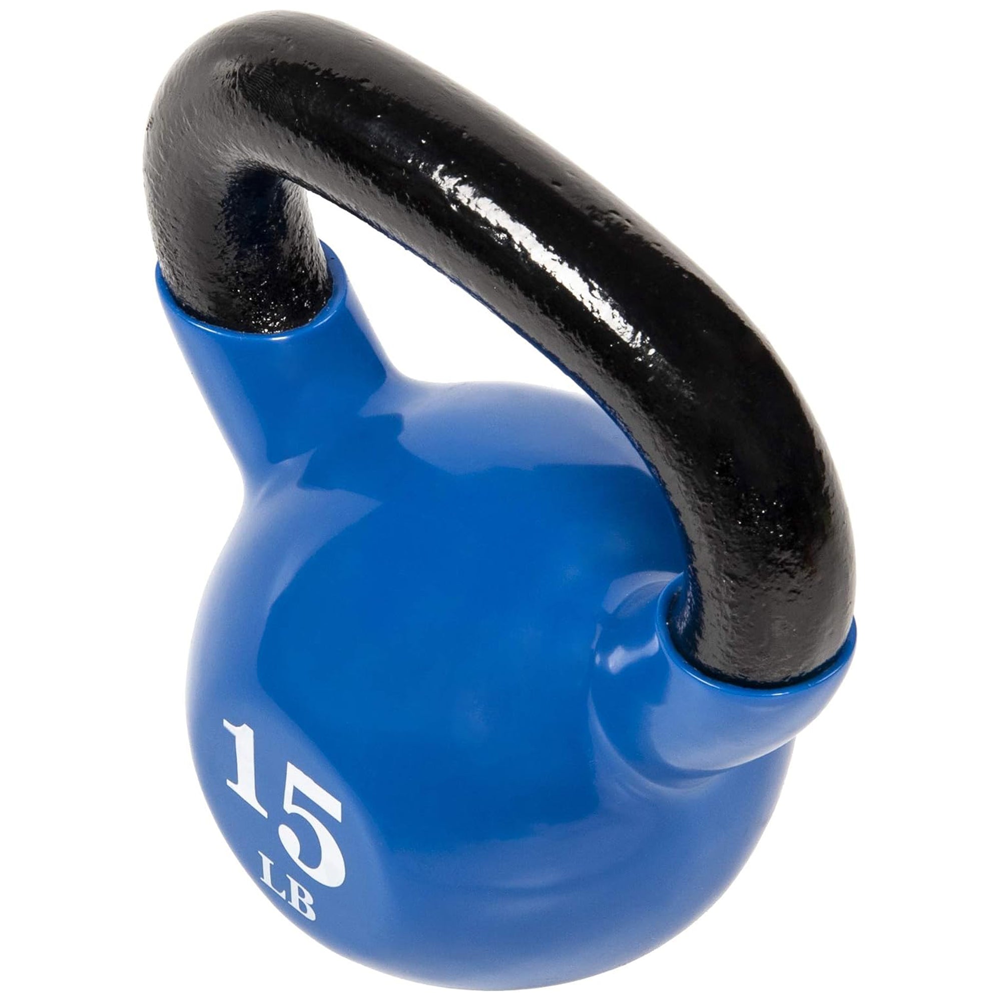 Fitvids 15 lb Vinyl-Coated Kettlebell With Handle for Strength Training, Blue