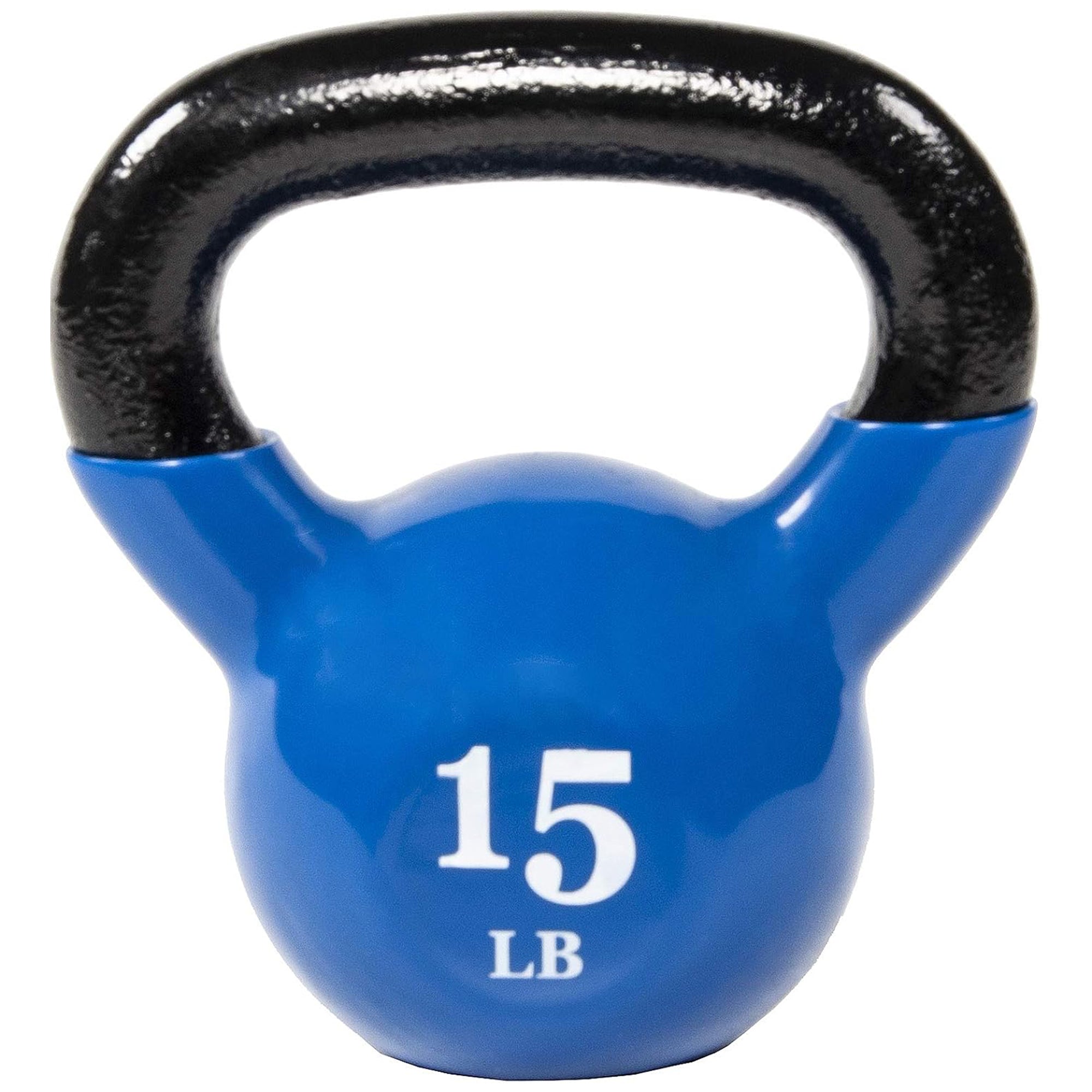 Fitvids 15 lb Vinyl-Coated Kettlebell With Handle for Strength Training, Blue