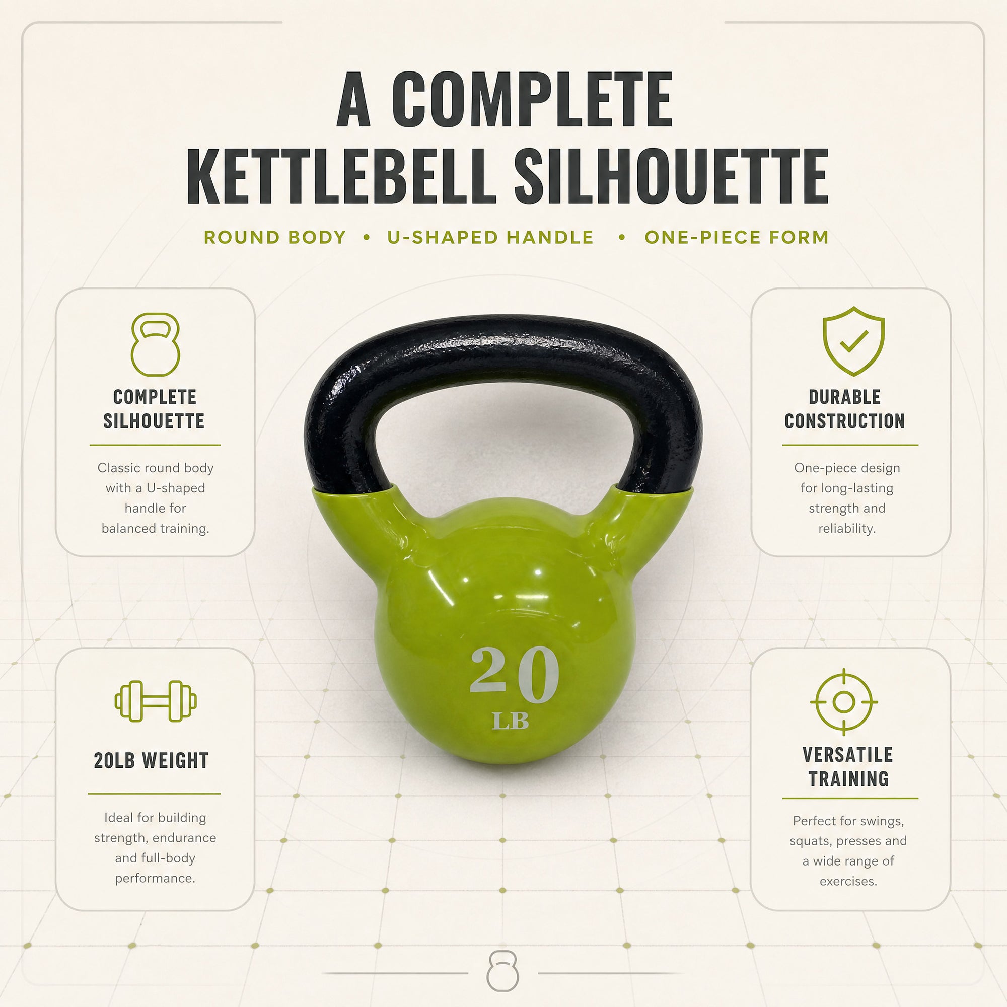 Fitvids 20 lb Vinyl-Coated Kettlebell With Handle for Strength Training, Lemon