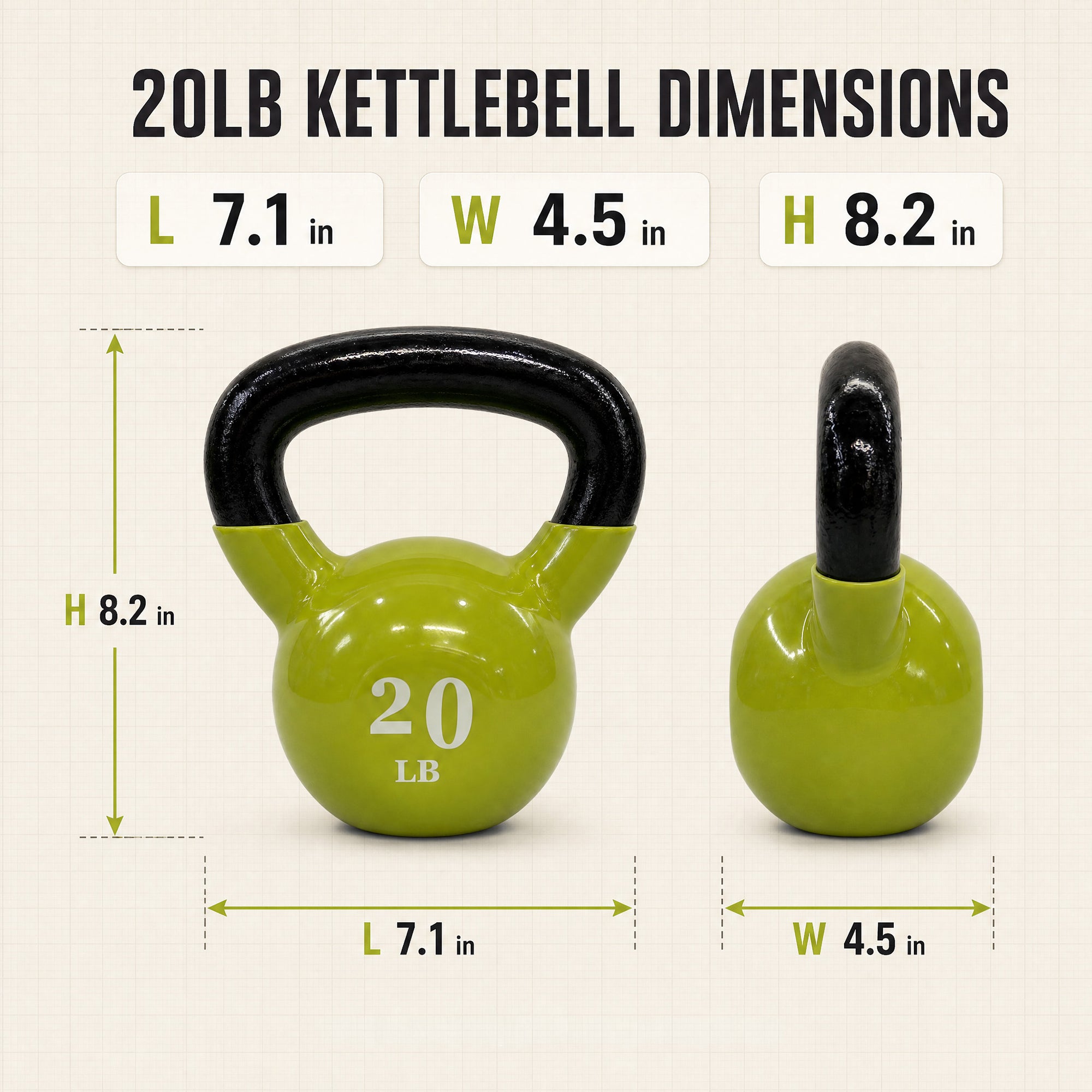 Fitvids 20 lb Vinyl-Coated Kettlebell With Handle for Strength Training, Lemon