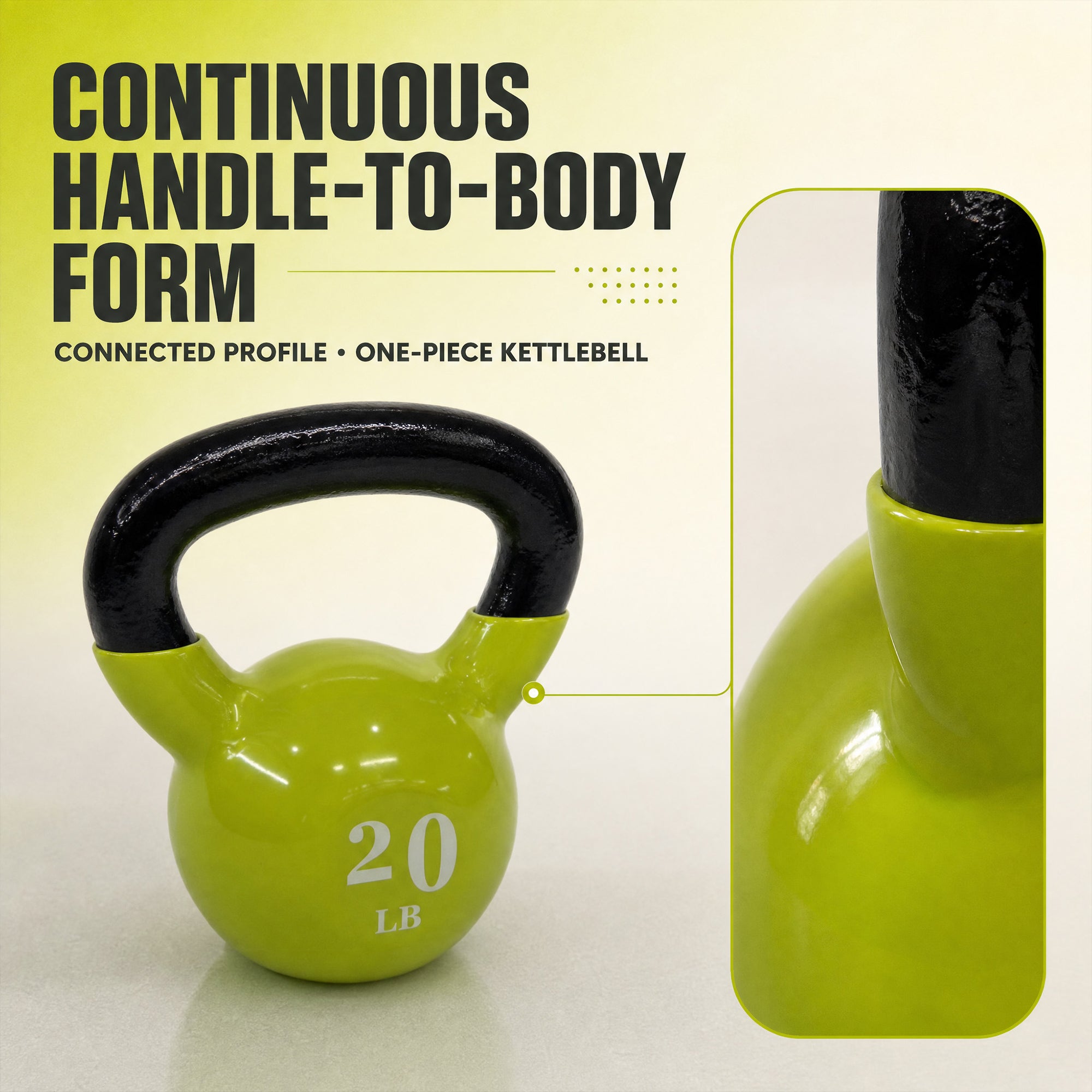 Fitvids 20 lb Vinyl-Coated Kettlebell With Handle for Strength Training, Lemon