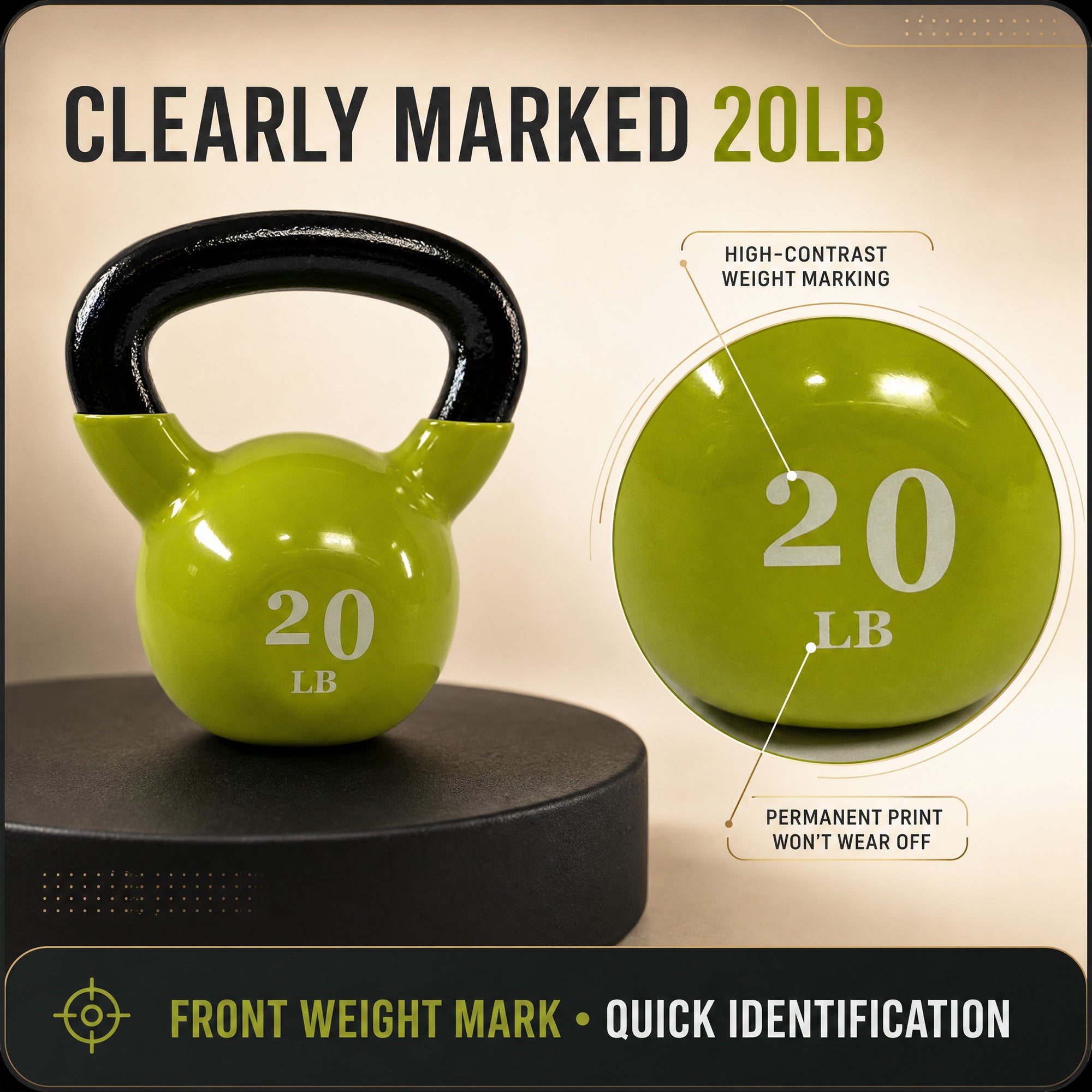 Fitvids 20 lb Vinyl-Coated Kettlebell With Handle for Strength Training, Lemon