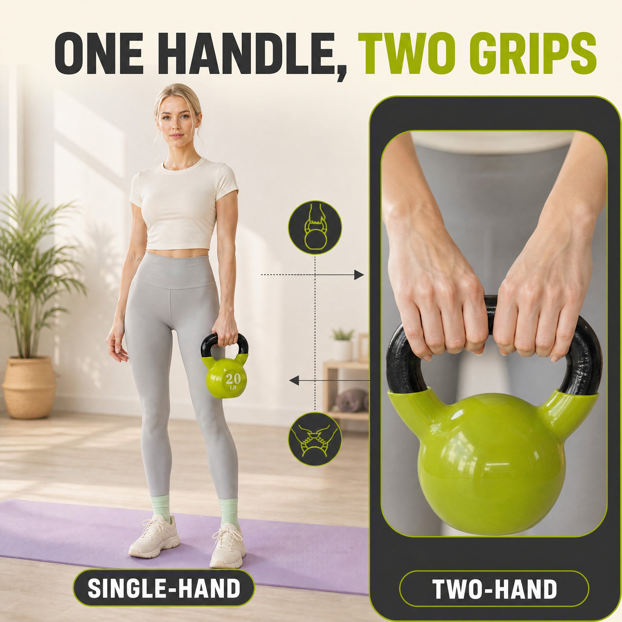 Fitvids 20 lb Vinyl-Coated Kettlebell With Handle for Strength Training, Lemon