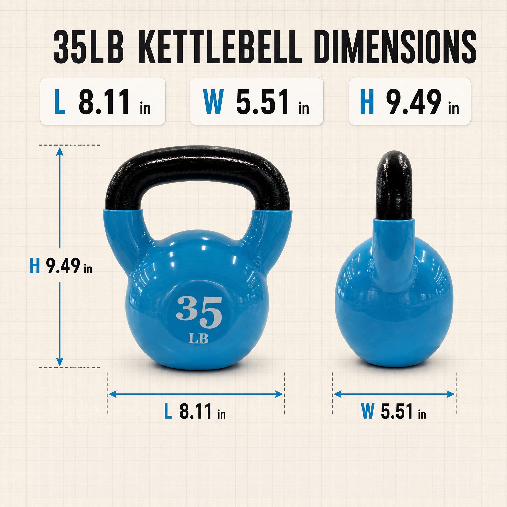 Fitvids 35 lb Vinyl-Coated Kettlebell Weight for Strength Training, Light Blue