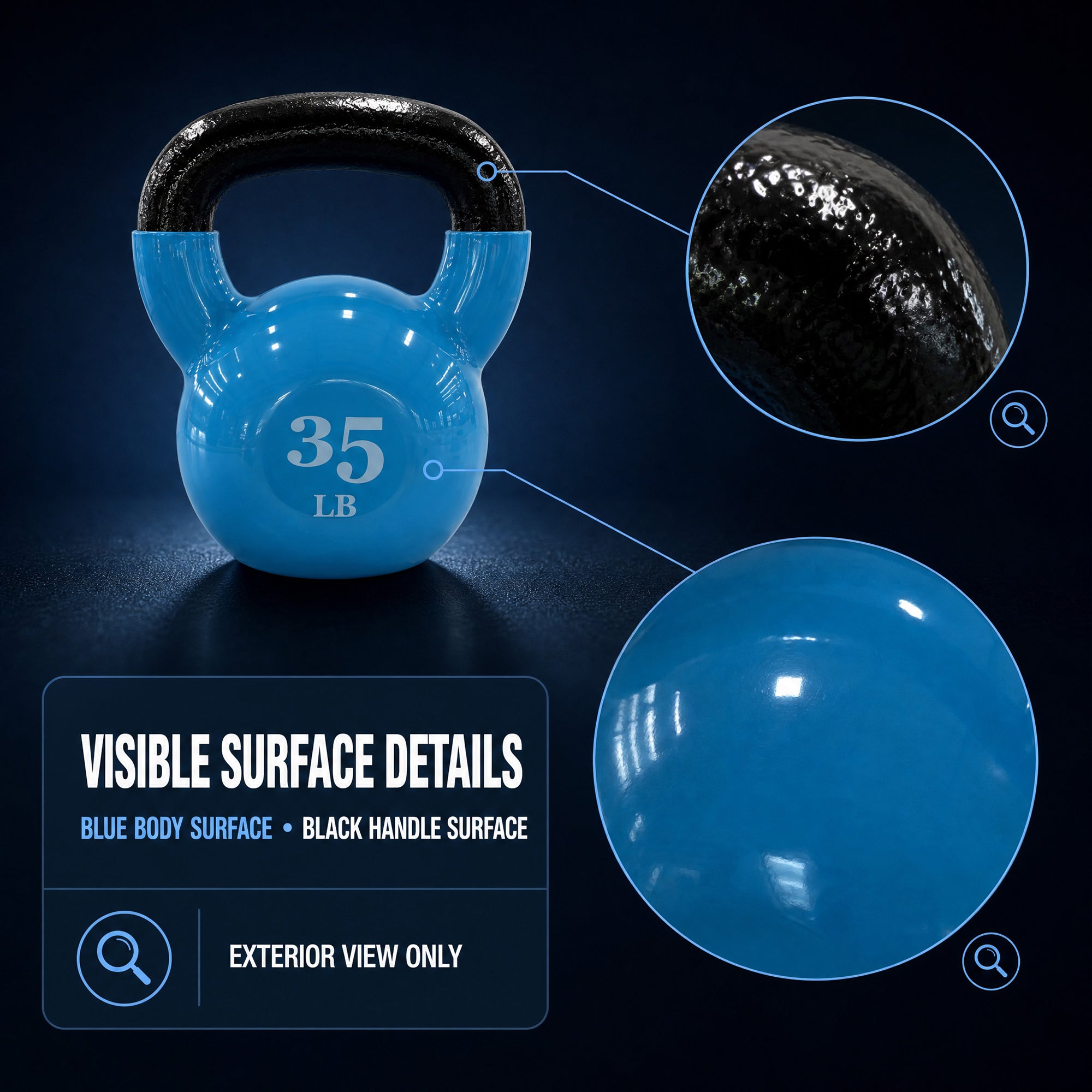 Fitvids 35 lb Vinyl-Coated Kettlebell Weight for Strength Training, Light Blue