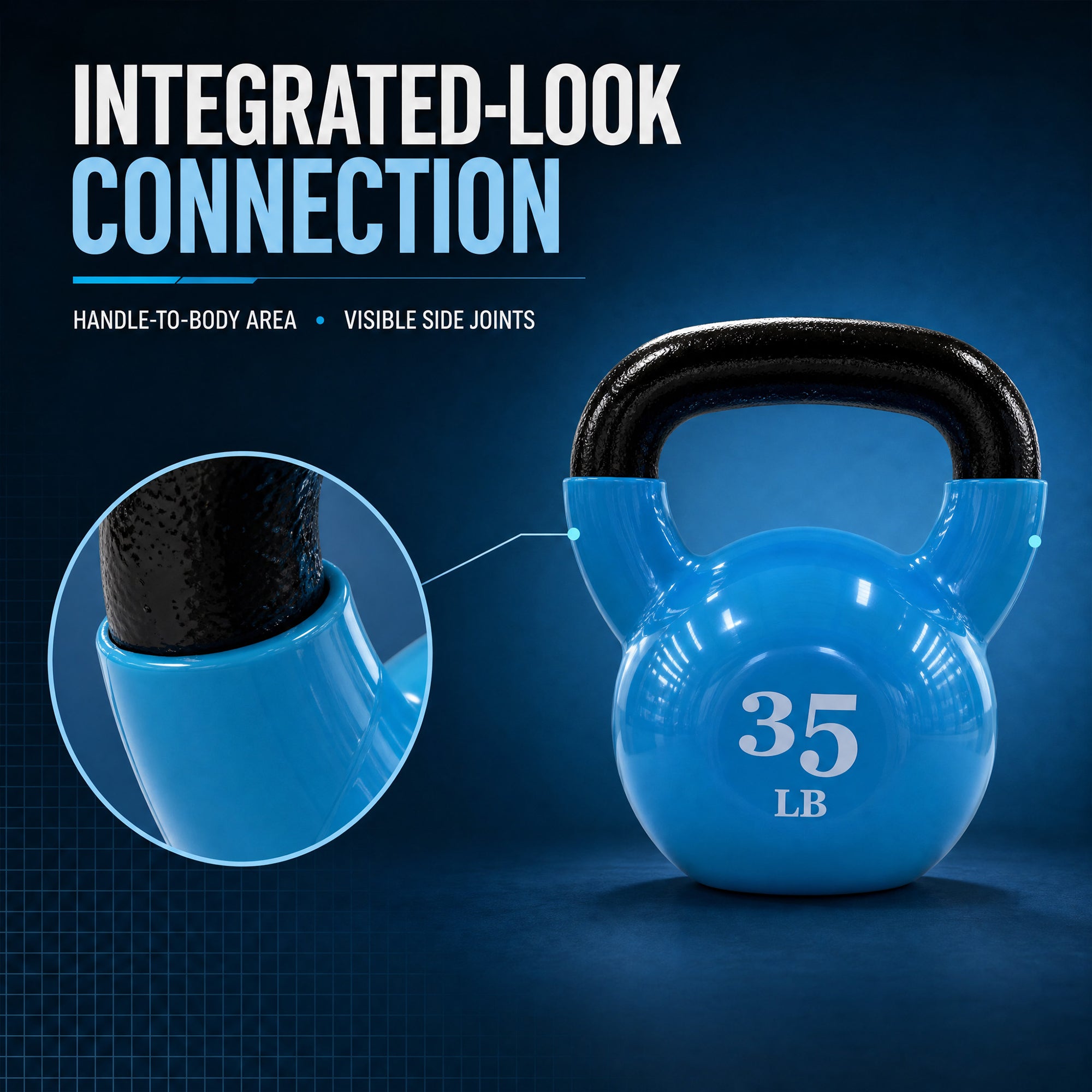 Fitvids 35 lb Vinyl-Coated Kettlebell Weight for Strength Training, Light Blue